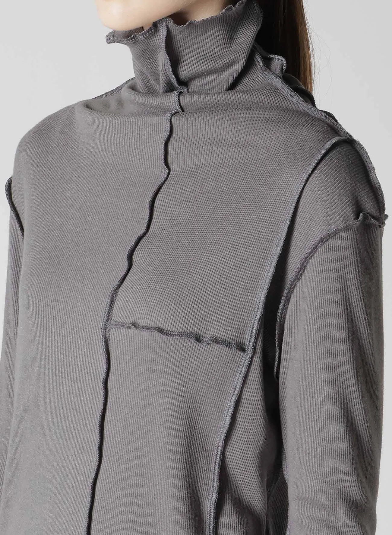 C/Ry RIB PATCHWORK HIGH NECK LONG SLEEVE T sold by Yohji Yamamoto product image thumbnail 5