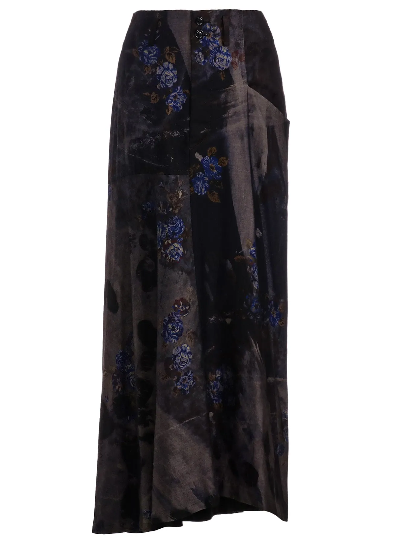 CU/ TWILL STEPPED ON FLOWER PT ASYMMETRIC LONG SKIRT sold by Yohji Yamamoto product image thumbnail 2
