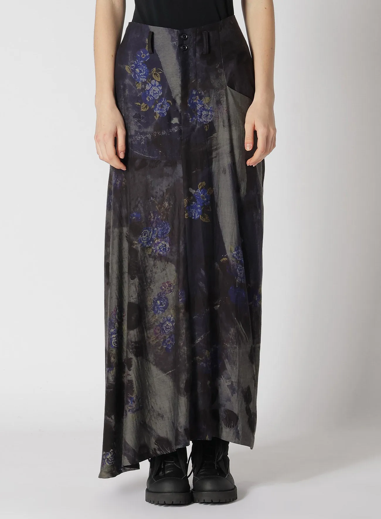 CU/ TWILL STEPPED ON FLOWER PT ASYMMETRIC LONG SKIRT sold by Yohji Yamamoto product image thumbnail 4