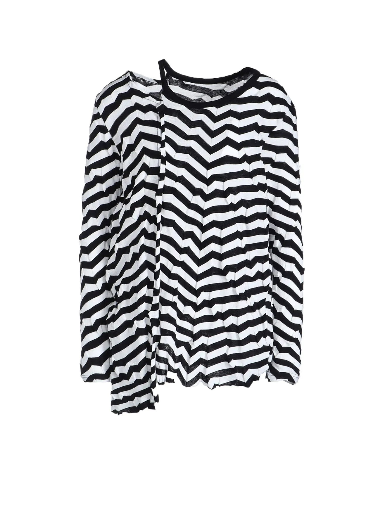 GEOMETRY LINKS STITCH STRIPED ASYMMETRIC LONG SLEEVE T A sold by Yohji Yamamoto