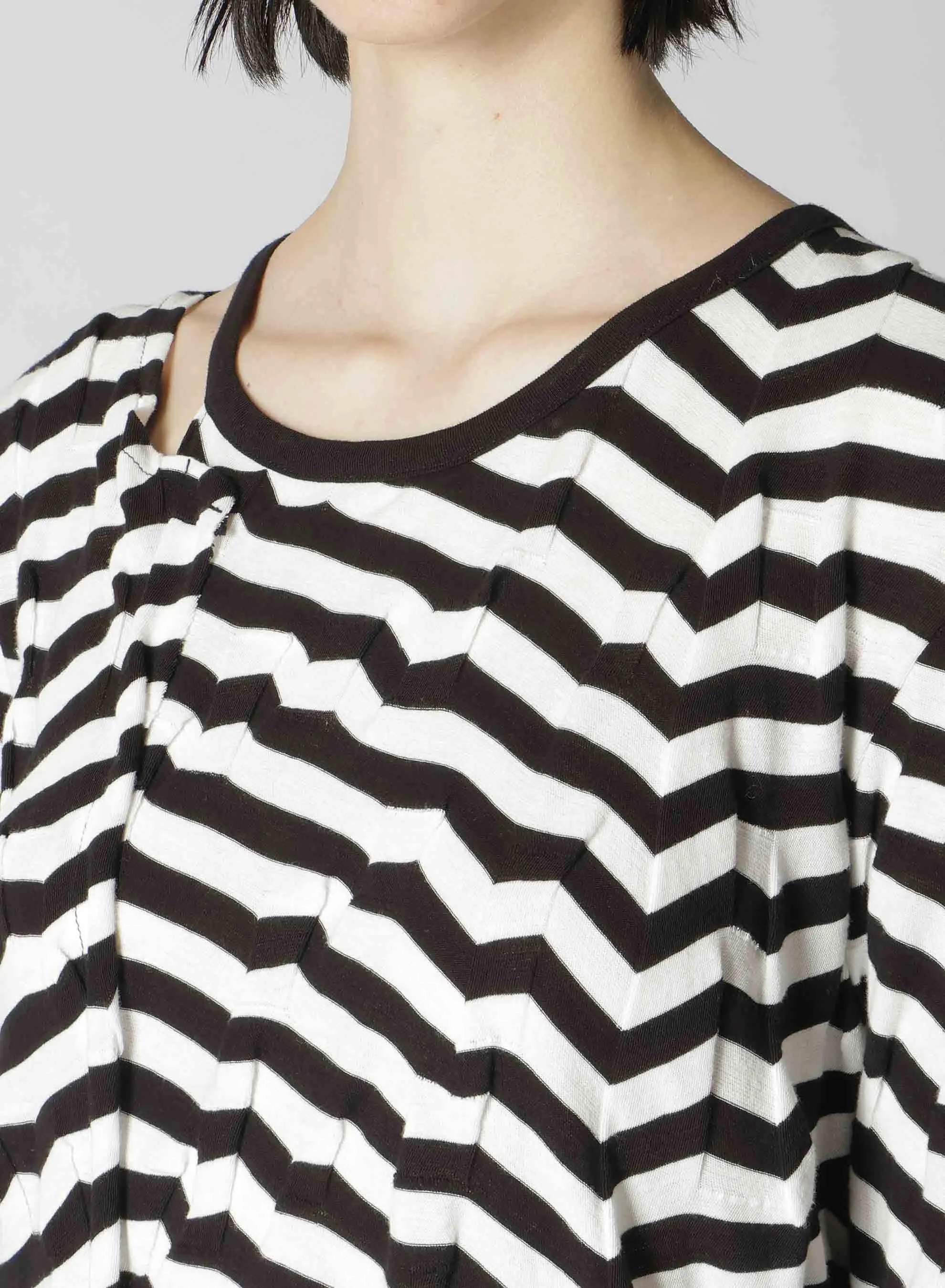 GEOMETRY LINKS STITCH STRIPED ASYMMETRIC LONG SLEEVE T A sold by Yohji Yamamoto product image thumbnail 5