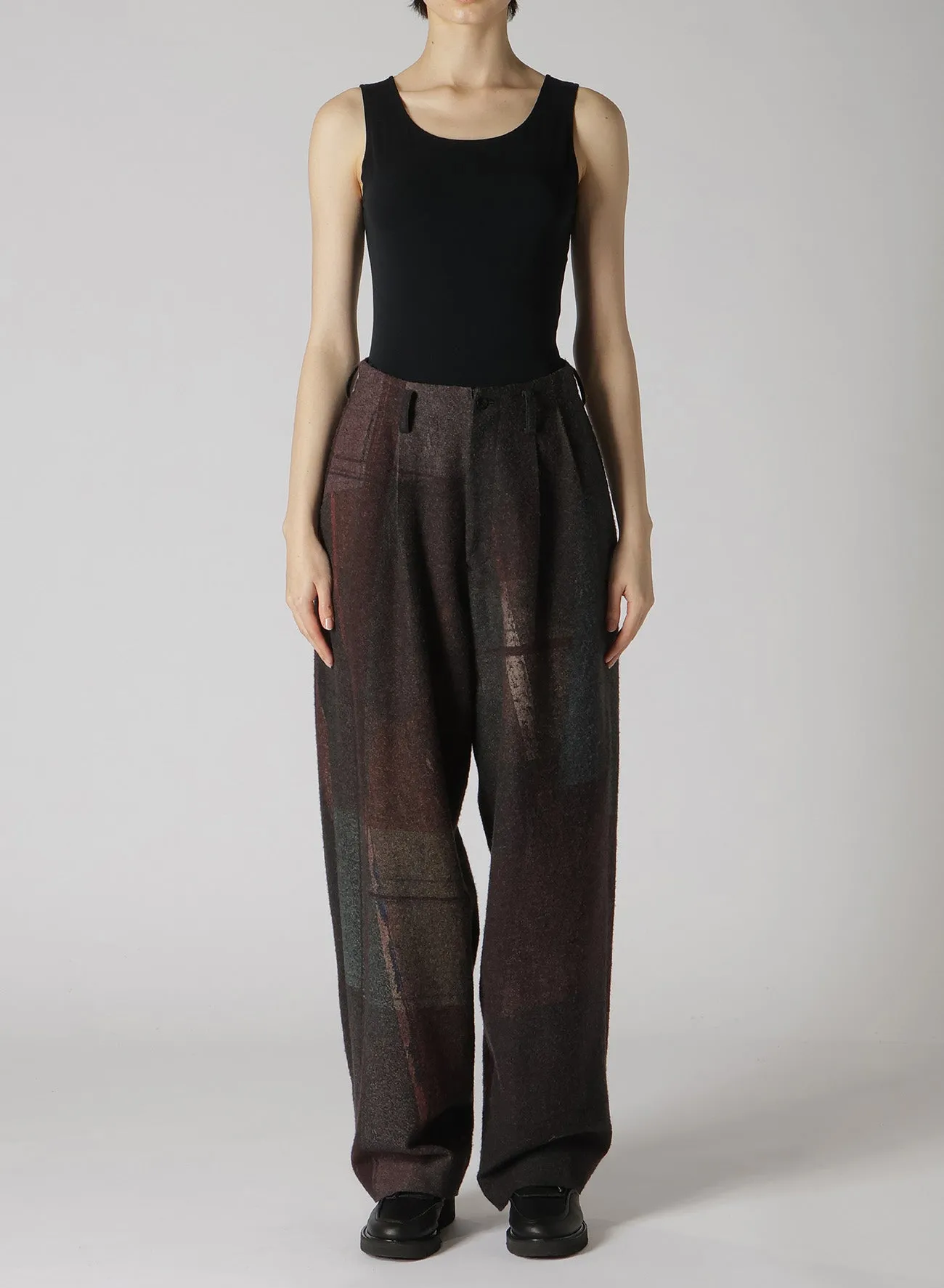 RAISED C/W TWILL PEALED CHECK PT DOUBLE TUCK WIDE PANTS sold by Yohji Yamamoto product image thumbnail 4