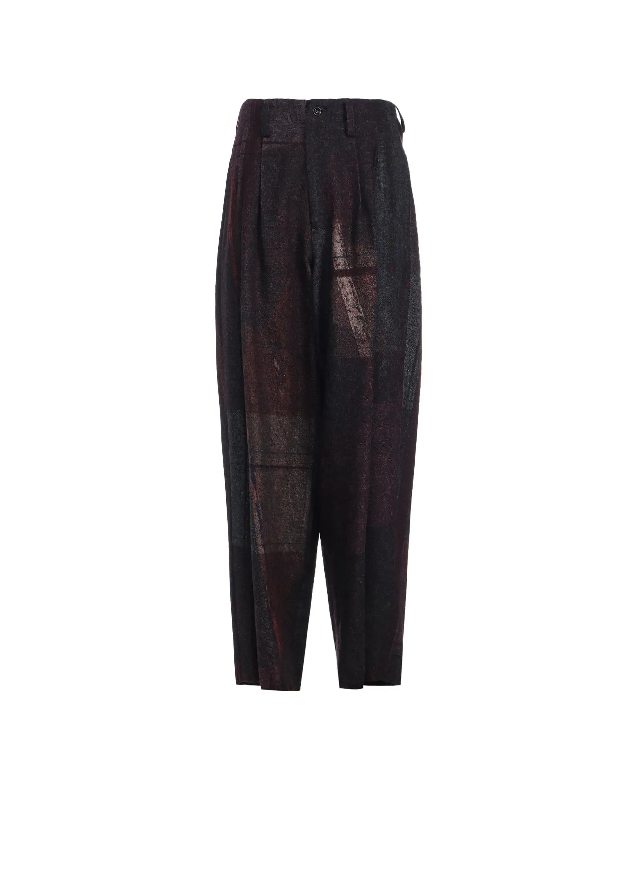 RAISED C/W TWILL PEALED CHECK PT DOUBLE TUCK WIDE PANTS sold by Yohji Yamamoto