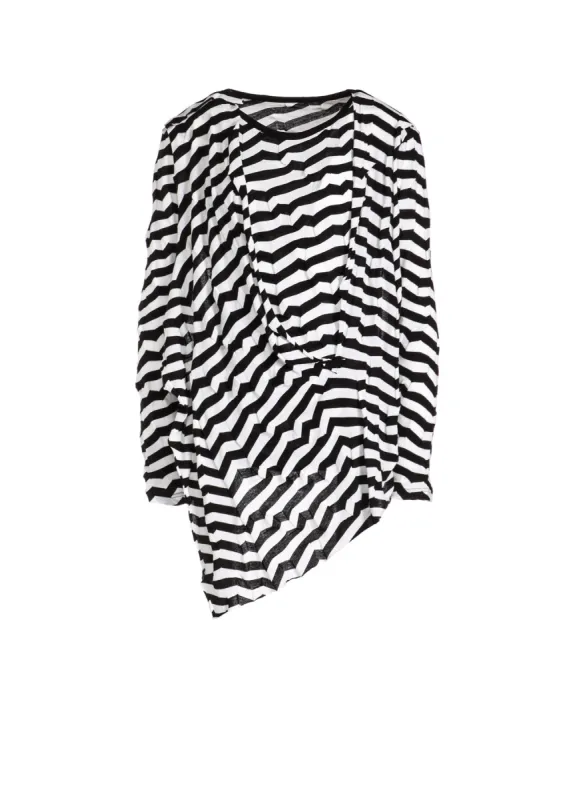 GEOMETRY LINKS STITCH STRIPED ASYMMETRIC FRONT DRAPE T sold by Yohji Yamamoto
