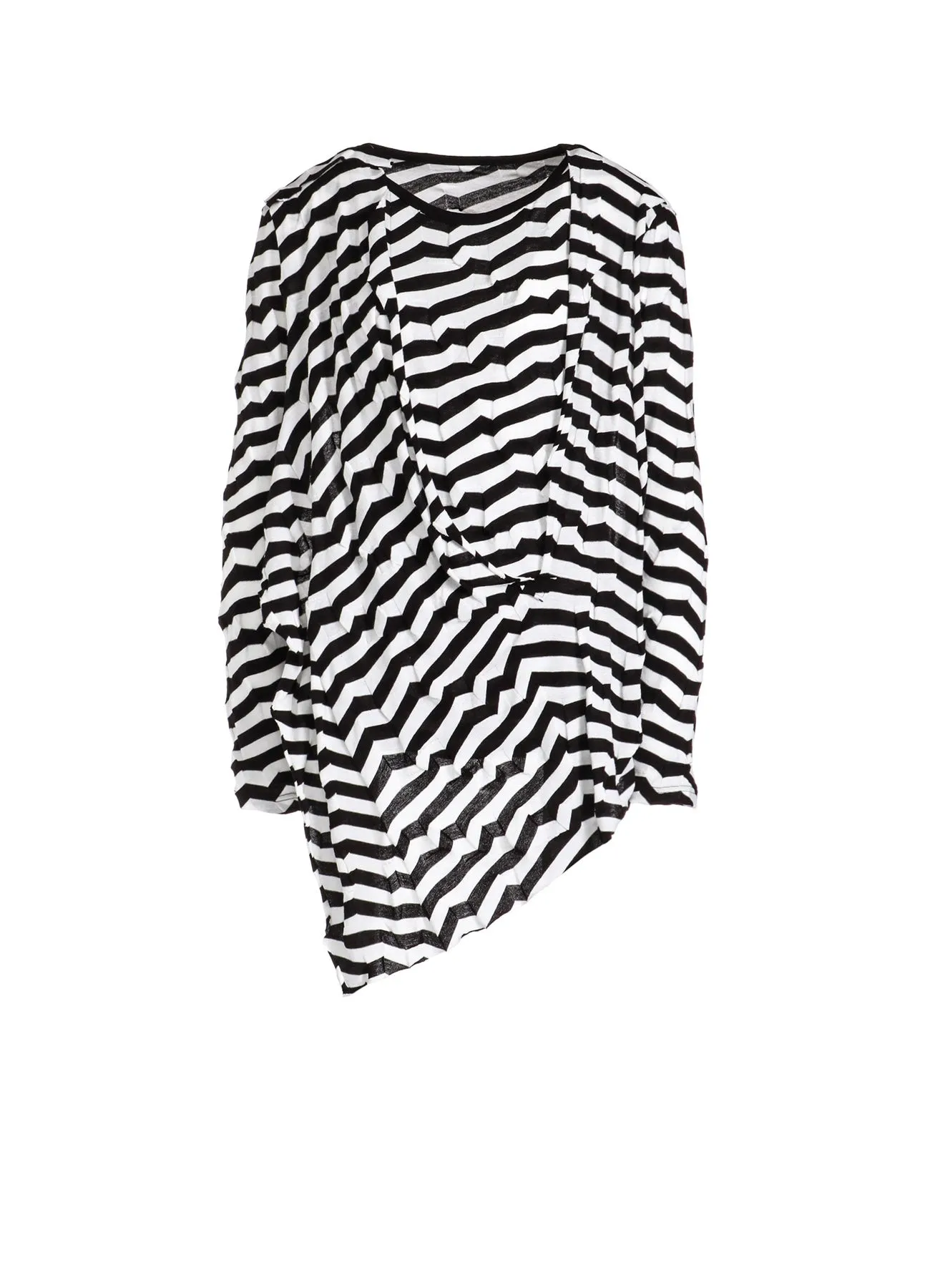 GEOMETRY LINKS STITCH STRIPED ASYMMETRIC FRONT DRAPE T sold by Yohji Yamamoto