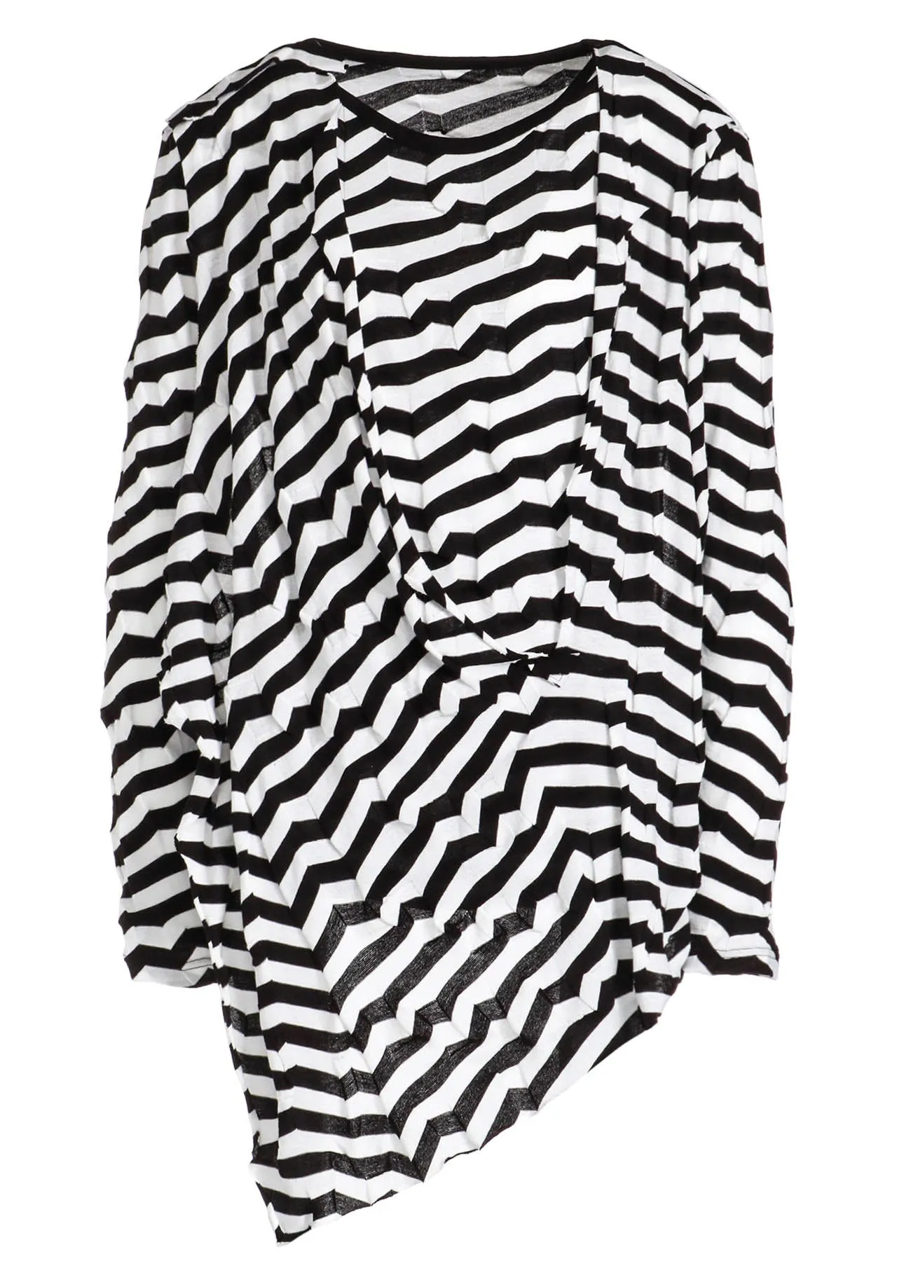 GEOMETRY LINKS STITCH STRIPED ASYMMETRIC FRONT DRAPE T sold by Yohji Yamamoto product image thumbnail 2