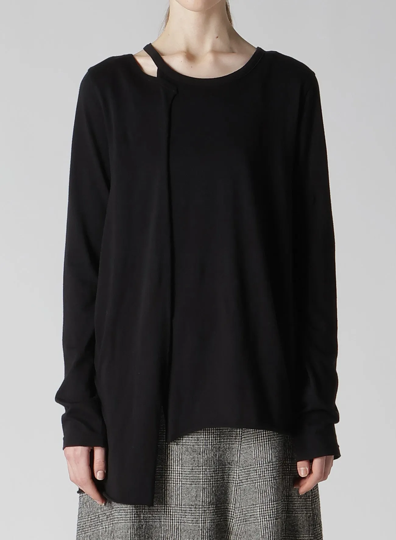 40/-SOFT JERSEY RIGHT ASYMMETRIC LONG SLEEVE T sold by Yohji Yamamoto product image thumbnail 4