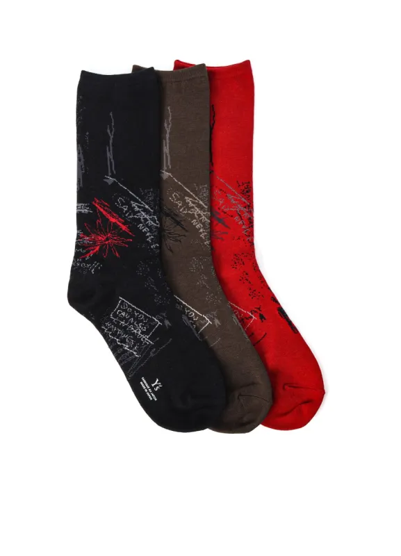 HAND DRAWING CHALK DESIGN JQ MIDDLE SOCKS sold by Yohji Yamamoto
