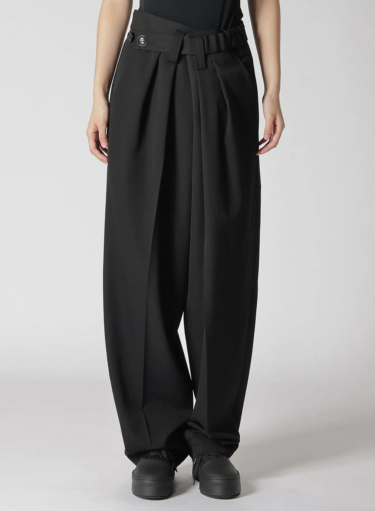 HIGH TWISTED WASHER WOOL GABARDINE FRONT TUCK PANTS sold by Yohji Yamamoto product image thumbnail 4