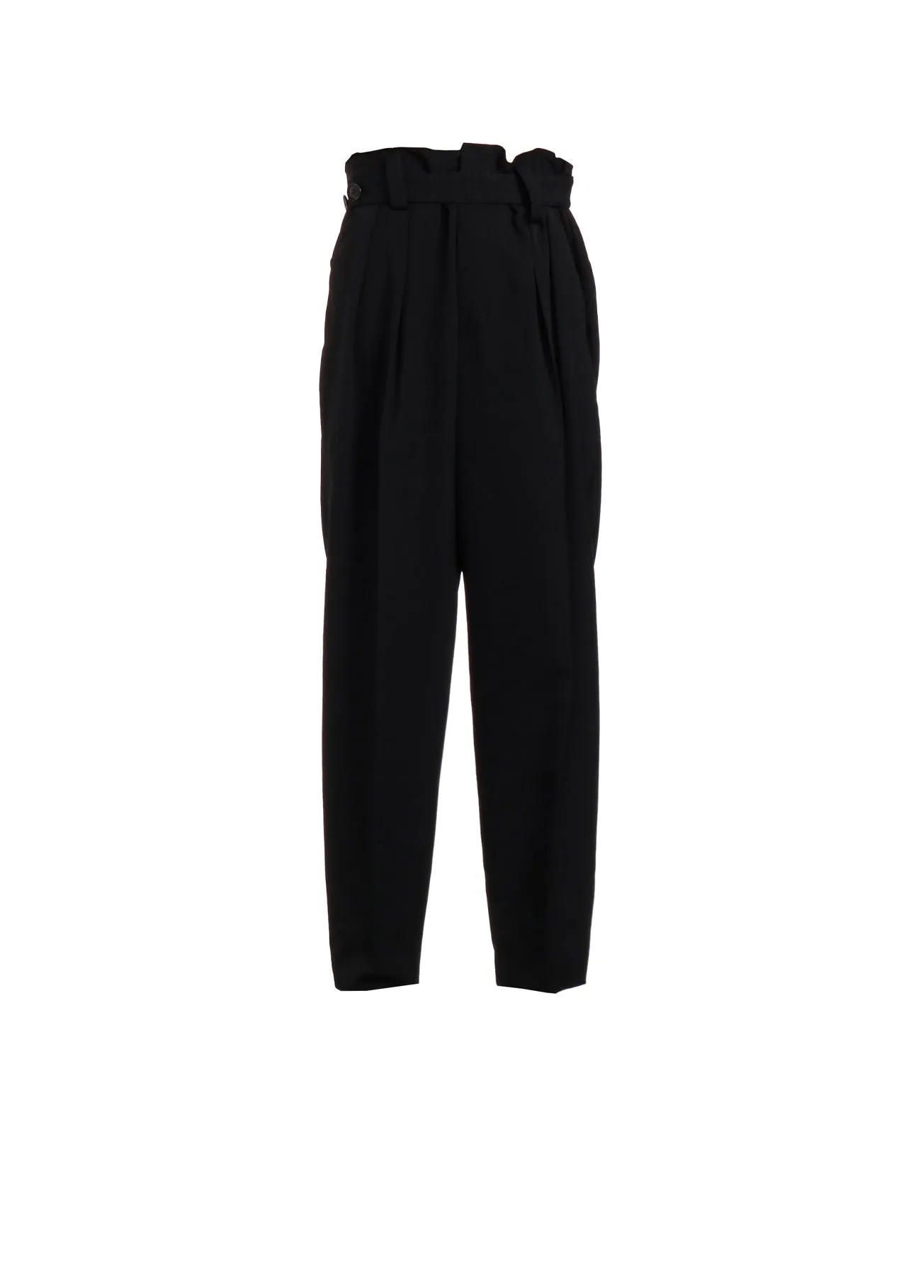 HIGH TWISTED WASHER WOOL GABARDINE FRONT TUCK PANTS sold by Yohji Yamamoto