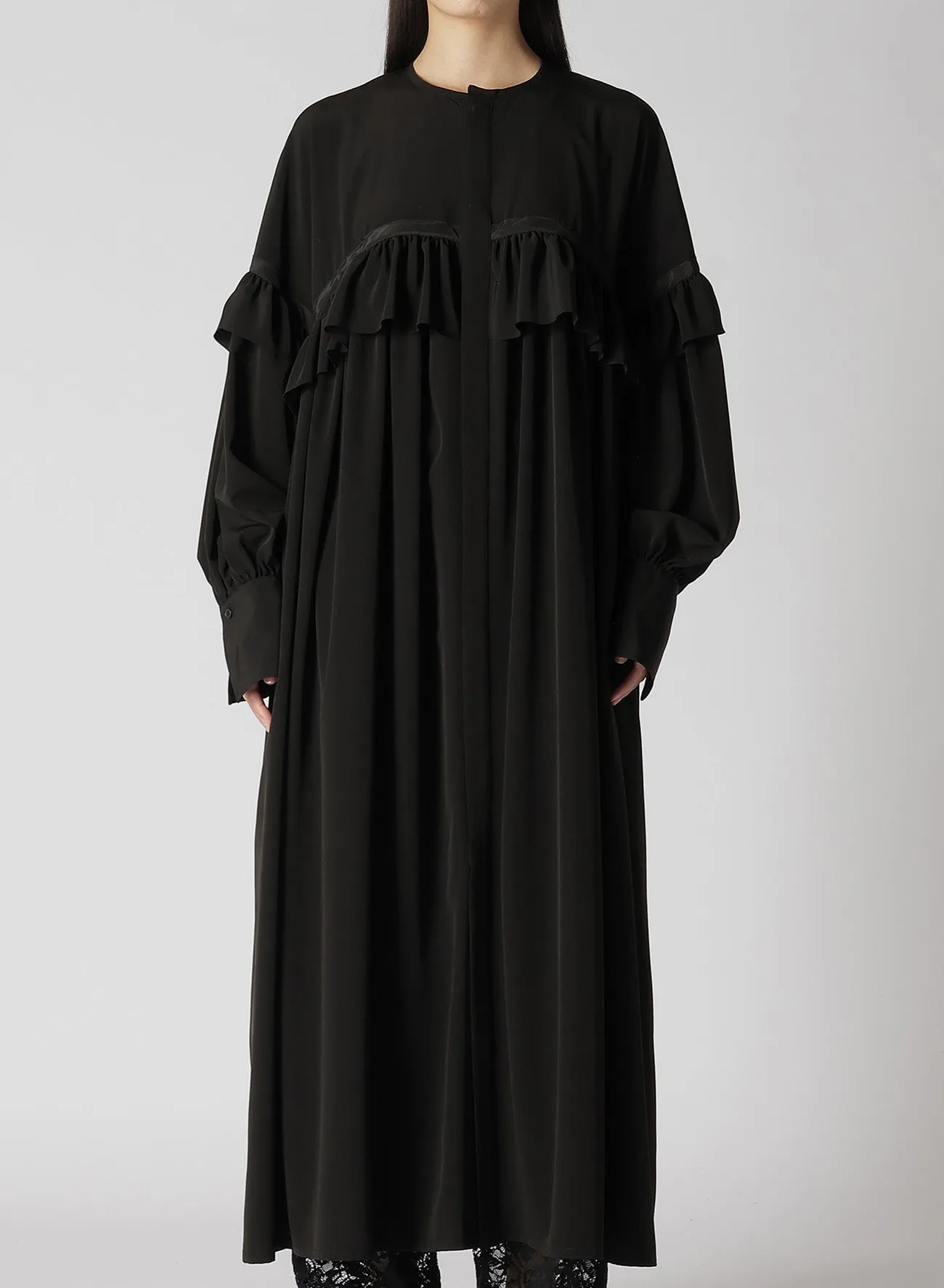 TRIACETATE/POLYESTER RUFFLED DRESS sold by Yohji Yamamoto product image thumbnail 4
