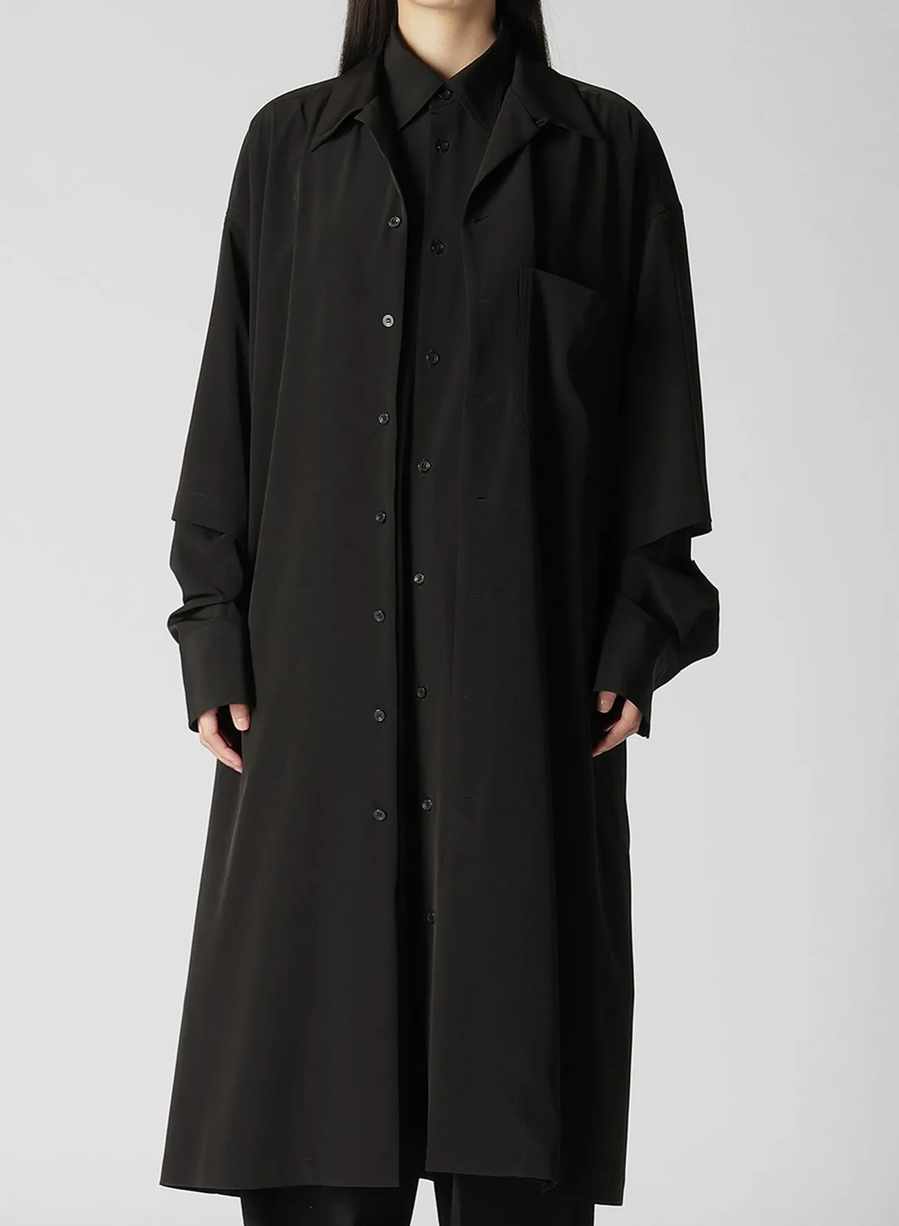 TRIACETATE/POLYESTER DOUBLE LAYERED LONG SHIRT sold by Yohji Yamamoto product image thumbnail 4