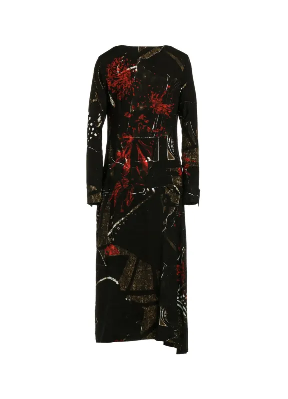 RY/LAWN AFRICAN FLOWER PT COLLARLESS DRESS sold by Yohji Yamamoto
