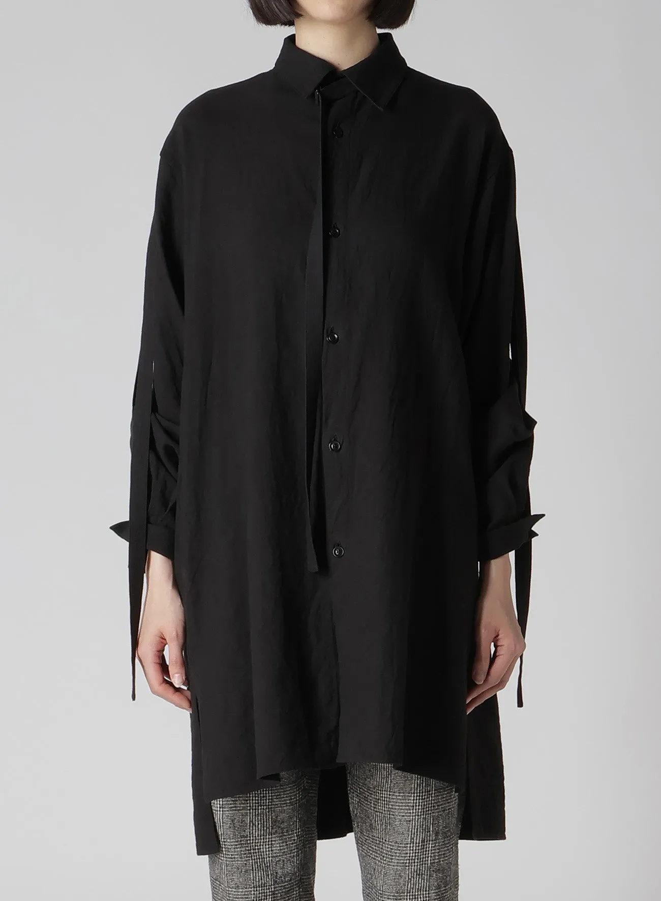 TWILL GARMENT WASH COLLAR/SLEEVE OPEN TAB BLOUSE sold by Yohji Yamamoto product image thumbnail 4