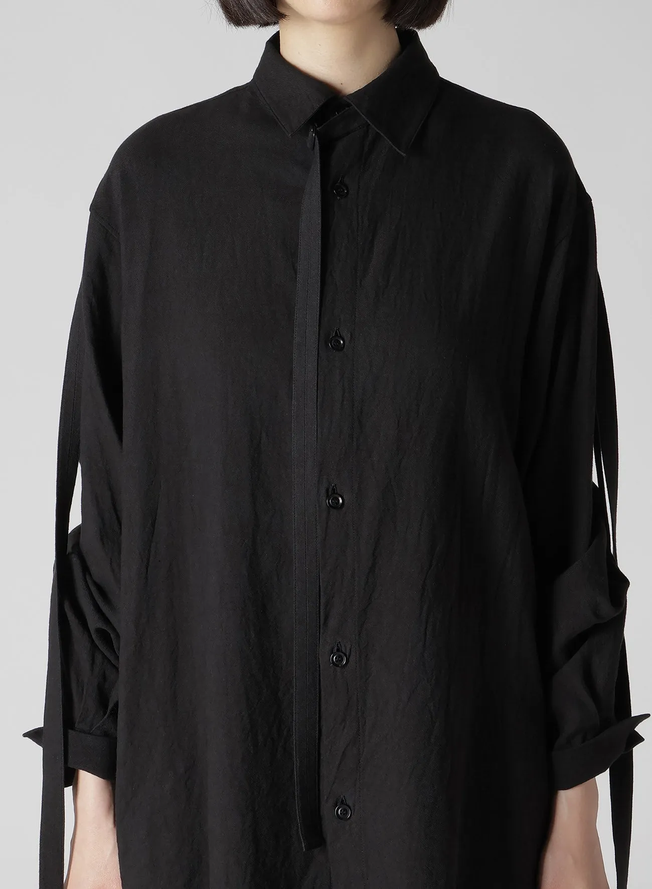 TWILL GARMENT WASH COLLAR/SLEEVE OPEN TAB BLOUSE sold by Yohji Yamamoto product image thumbnail 5