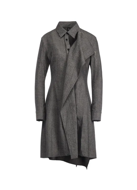 W/ MINI HERRINGBONE DRAPE SHIRT DRESS sold by Yohji Yamamoto