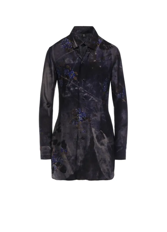 CU/ TWILL STEPPED ON FLOWER PT OPEN NECK BLOUSE sold by Yohji Yamamoto
