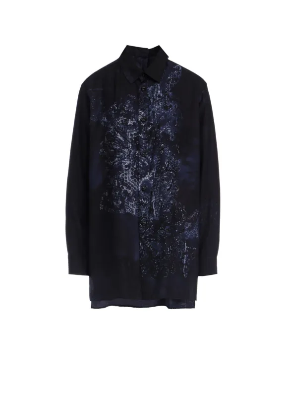 CU/ TWILL LACE DESIGN PT BACK TUCKED OPEN BLOUSE made by Yohji Yamamoto