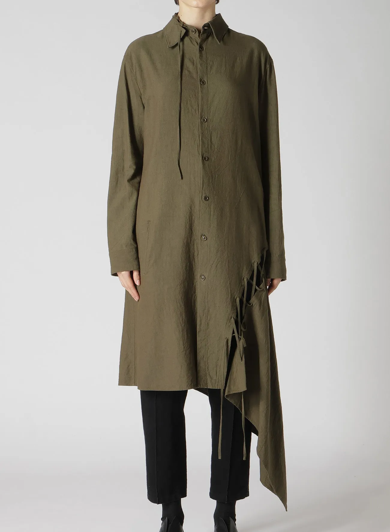 TWILL GARMENT WASH LACE UP BLOUSE sold by Yohji Yamamoto product image thumbnail 4