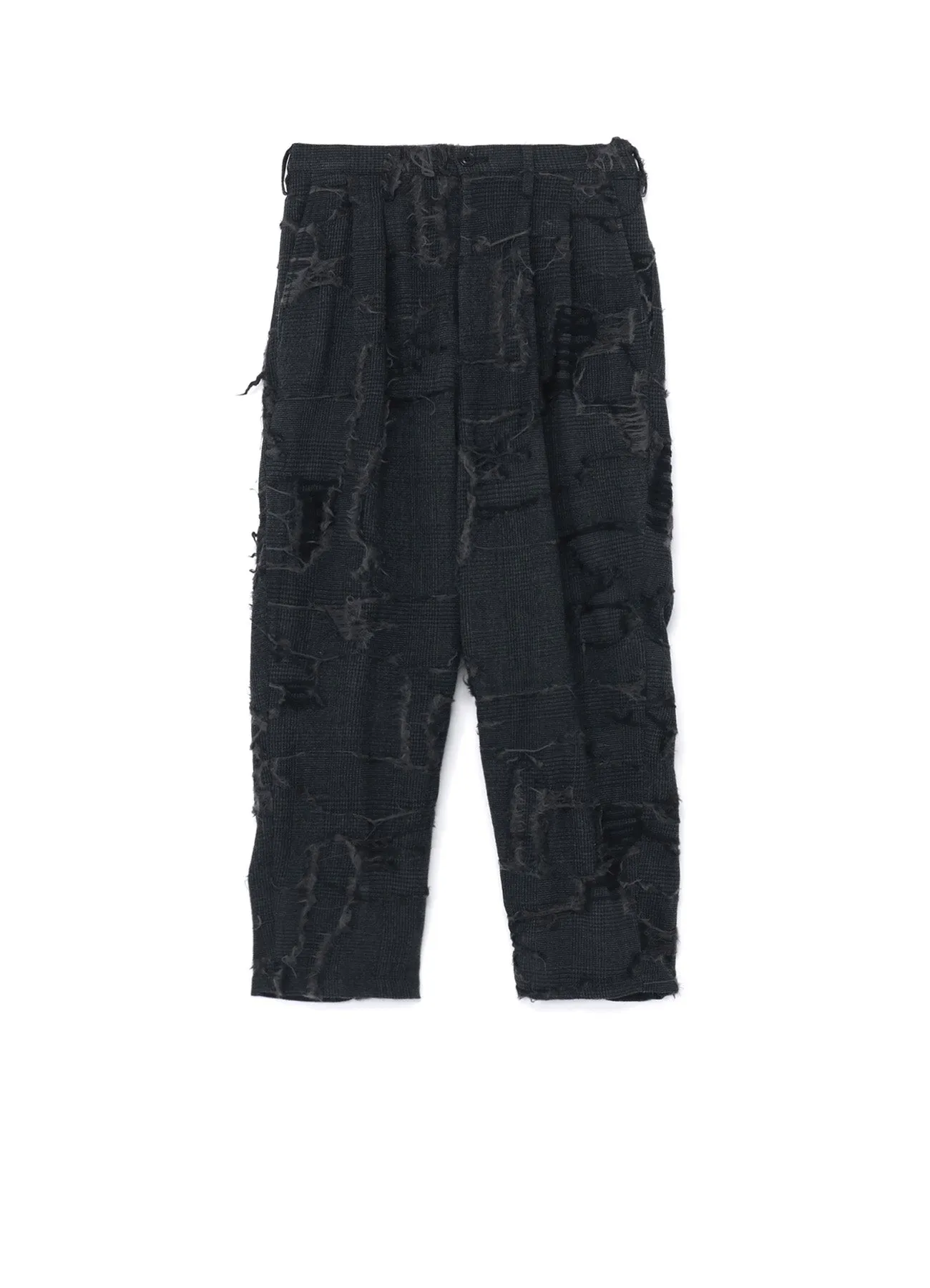 WOOL GLEN CHECK TAPERED DOUBLE PLEATED PANTS sold by Yohji Yamamoto