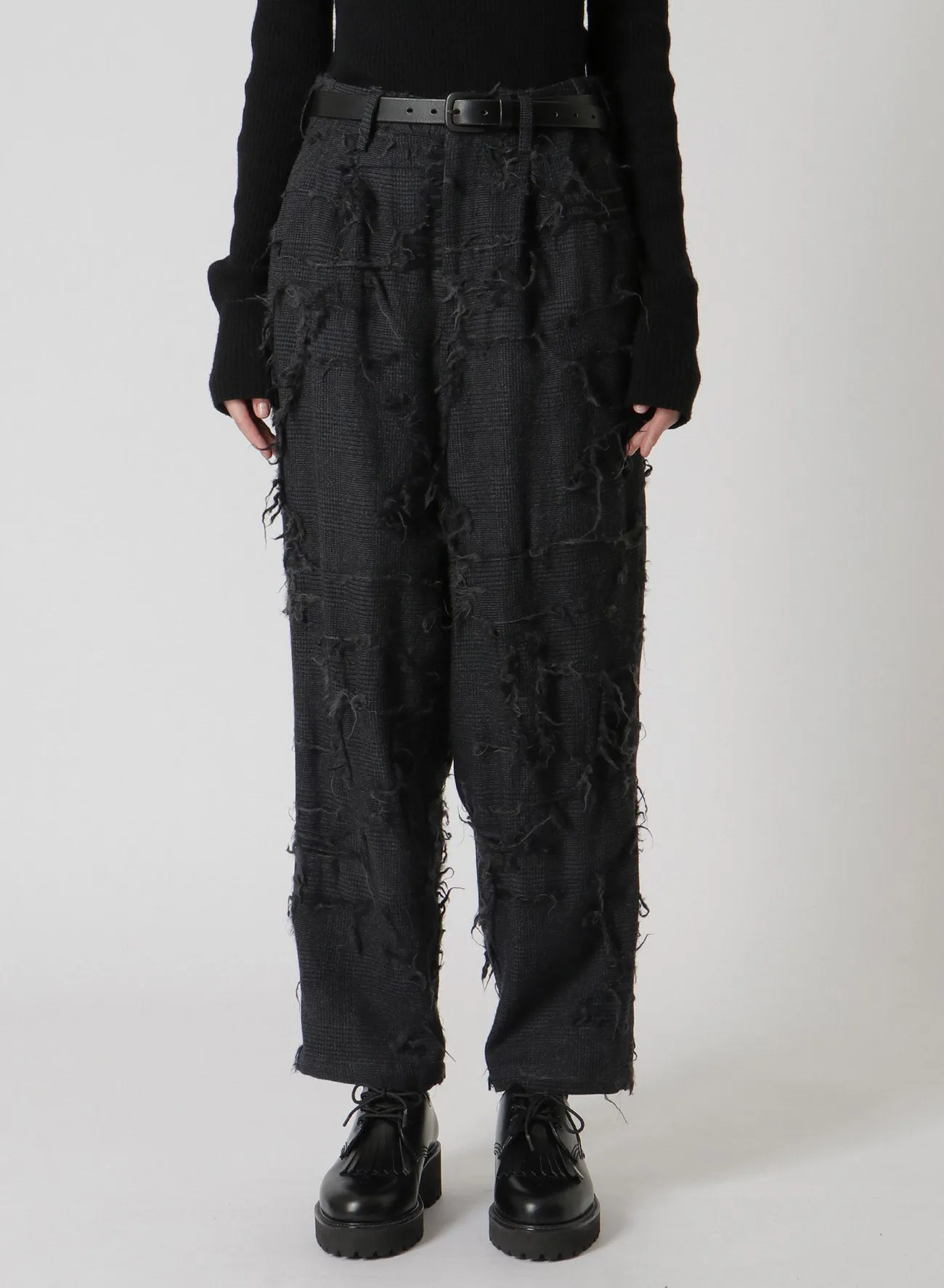 WOOL GLEN CHECK TAPERED DOUBLE PLEATED PANTS sold by Yohji Yamamoto product image thumbnail 4