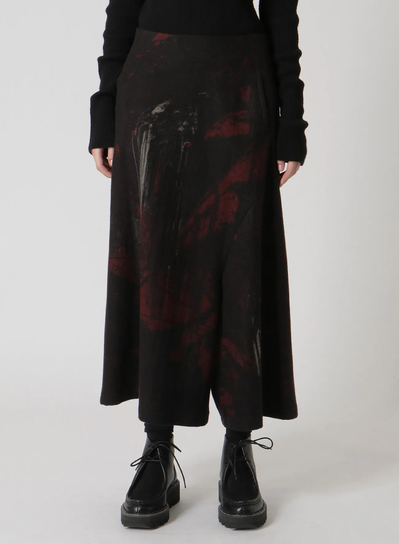 WOOL FLANNEL LEAVES PRINT SKIRT-PANTS sold by Yohji Yamamoto product image thumbnail 4