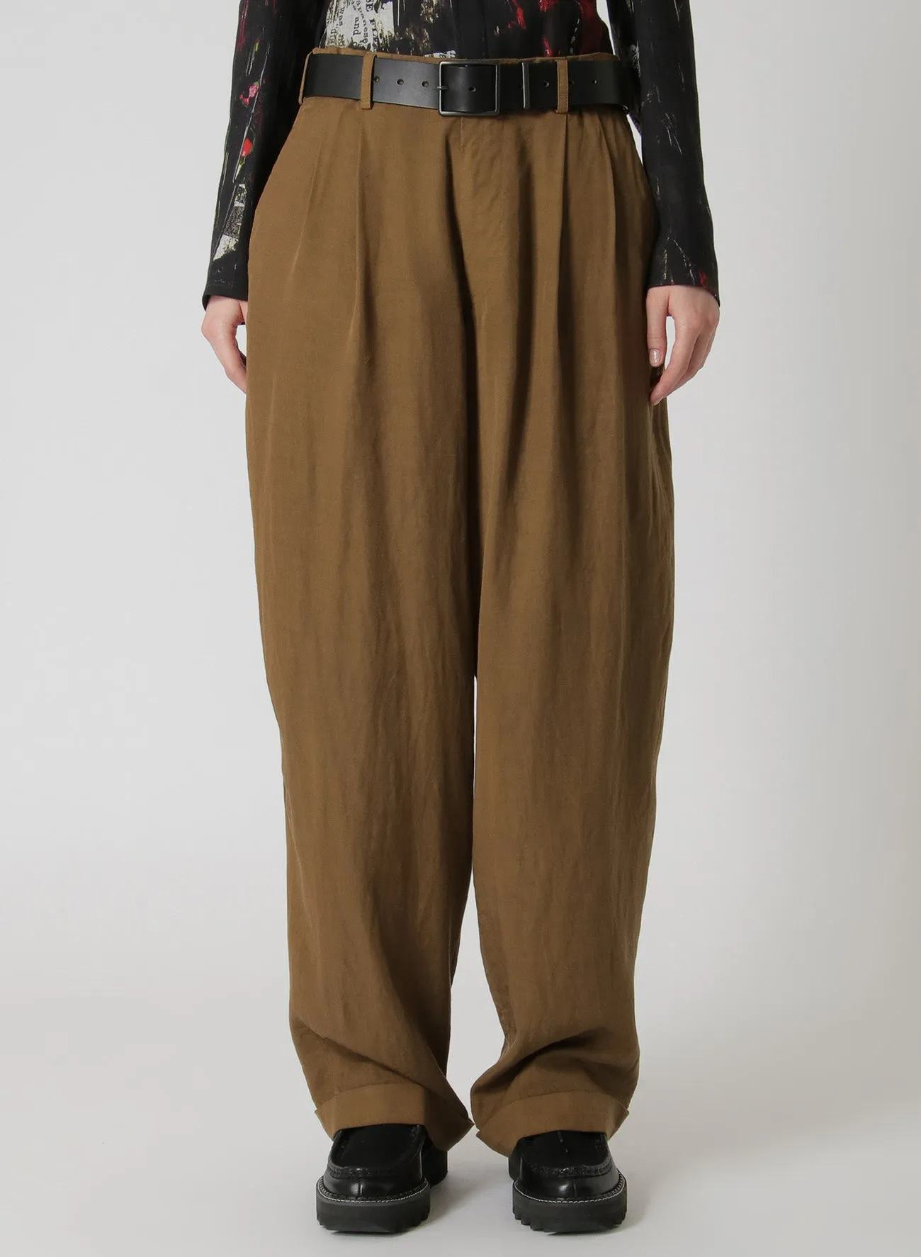 GARMENT-DYED CELLULOSE TWILL DOUBLE PLEATED CUFFED HEM PANTS sold by Yohji Yamamoto product image thumbnail 4