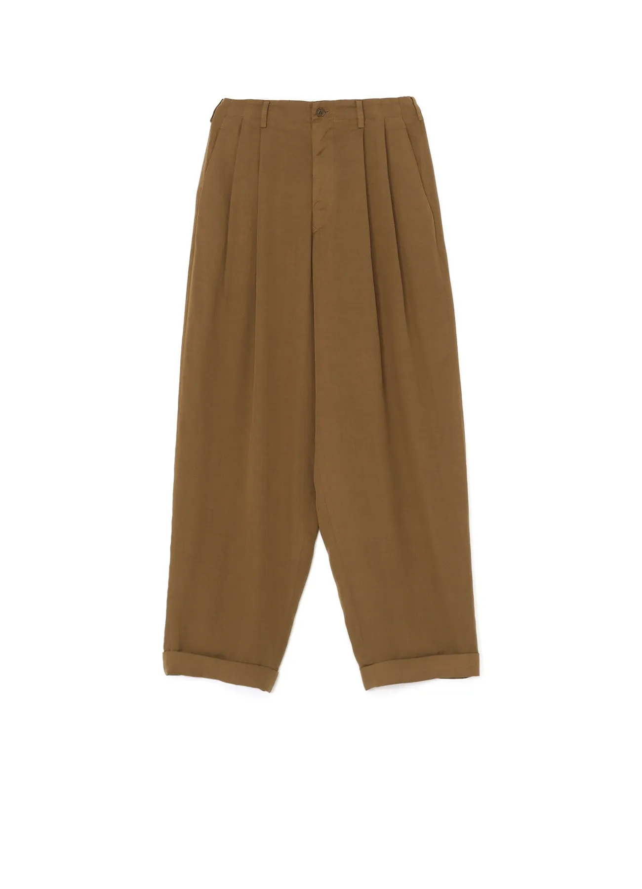 GARMENT-DYED CELLULOSE TWILL DOUBLE PLEATED CUFFED HEM PANTS sold by Yohji Yamamoto