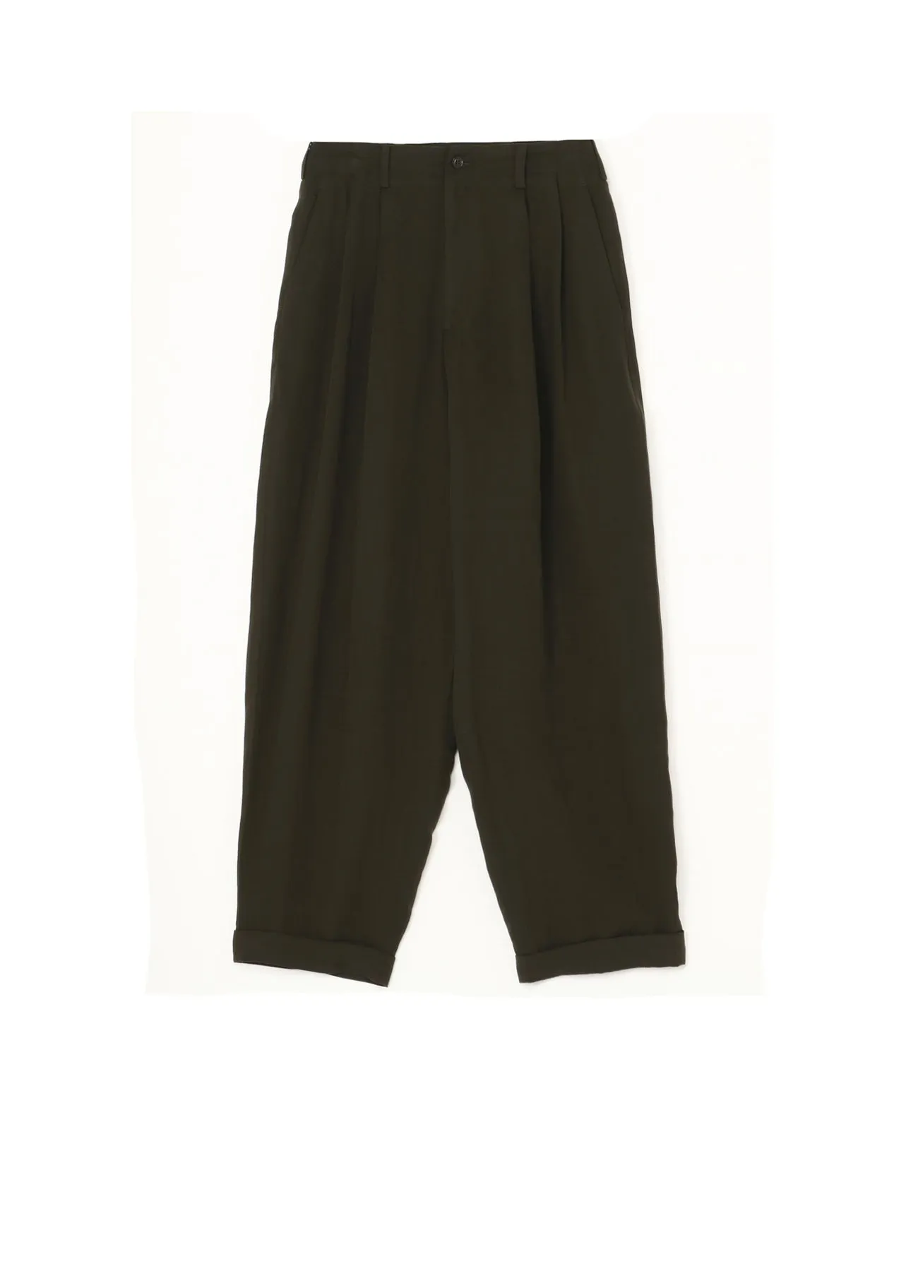 GARMENT-DYED CELLULOSE TWILL DOUBLE PLEATED CUFFED HEM PANTS sold by Yohji Yamamoto
