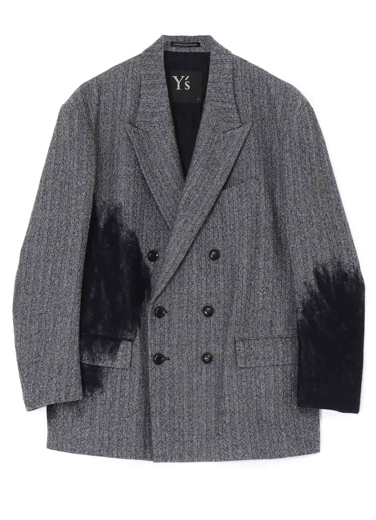 WOOL HERRINGBONE NEEDLE PUNCHED OVERSIZED TAILORED JACKET sold by Yohji Yamamoto product image thumbnail 2