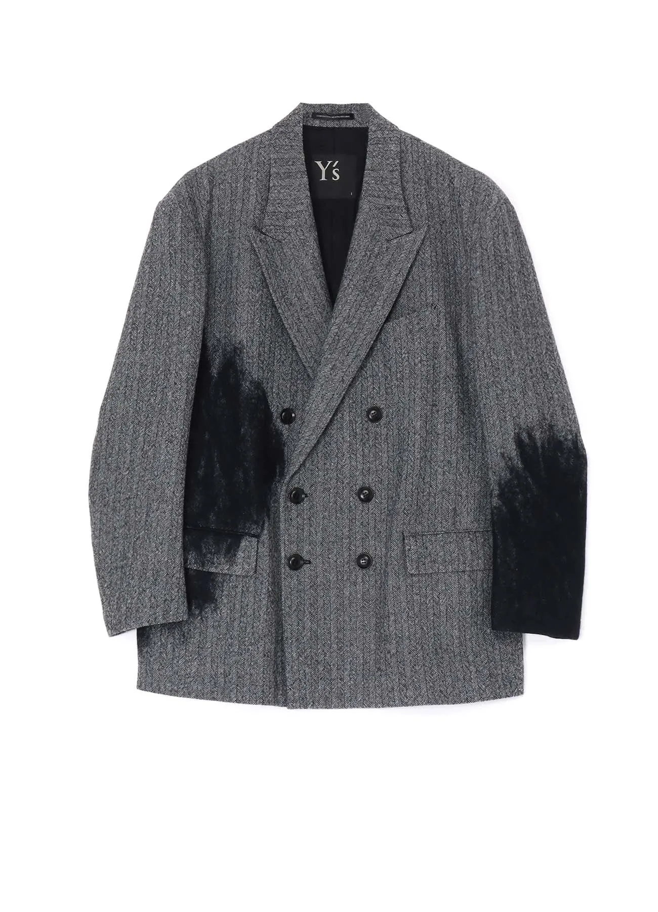 WOOL HERRINGBONE NEEDLE PUNCHED OVERSIZED TAILORED JACKET sold by Yohji Yamamoto
