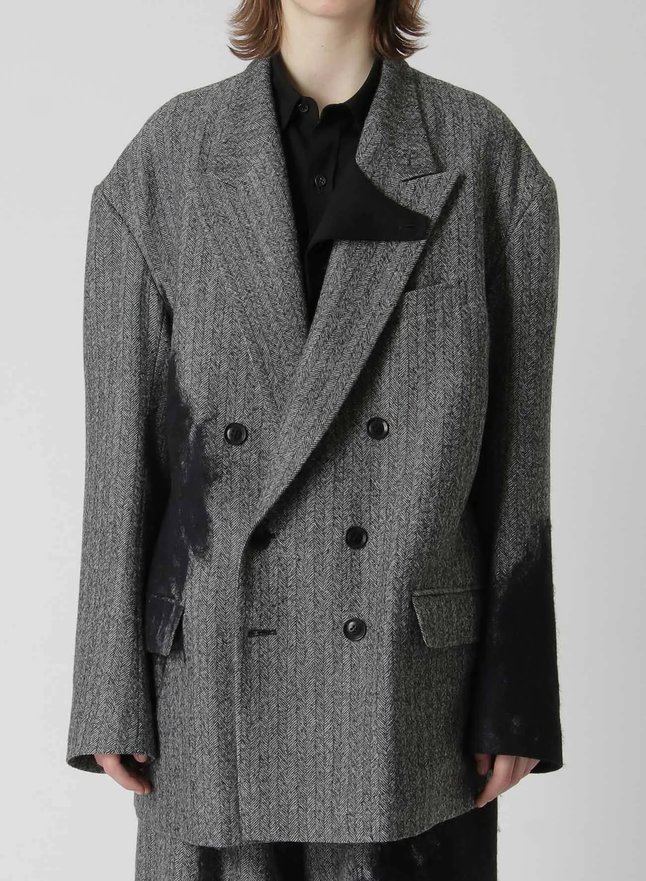 WOOL HERRINGBONE NEEDLE PUNCHED OVERSIZED TAILORED JACKET sold by Yohji Yamamoto product image thumbnail 5