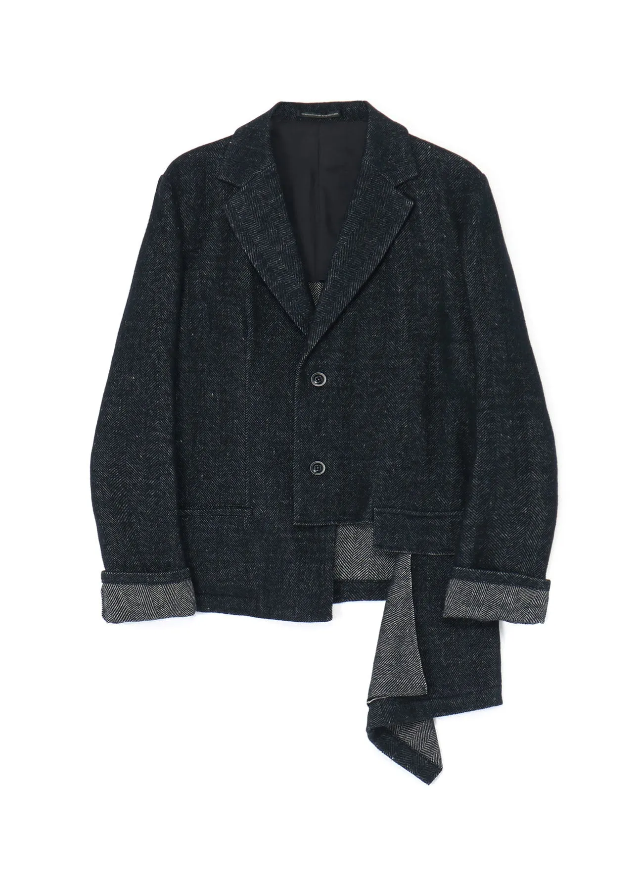 WOOL/LINEN NEPPY HERRINGBONE LEFT SLIT DETAIL JACKET sold by Yohji Yamamoto