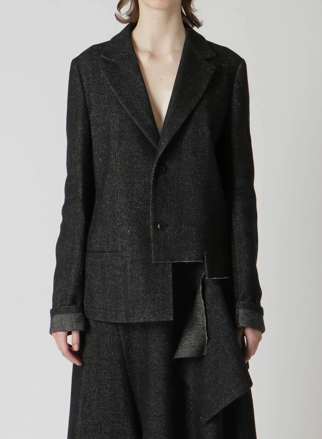 WOOL/LINEN NEPPY HERRINGBONE LEFT SLIT DETAIL JACKET sold by Yohji Yamamoto product image thumbnail 5