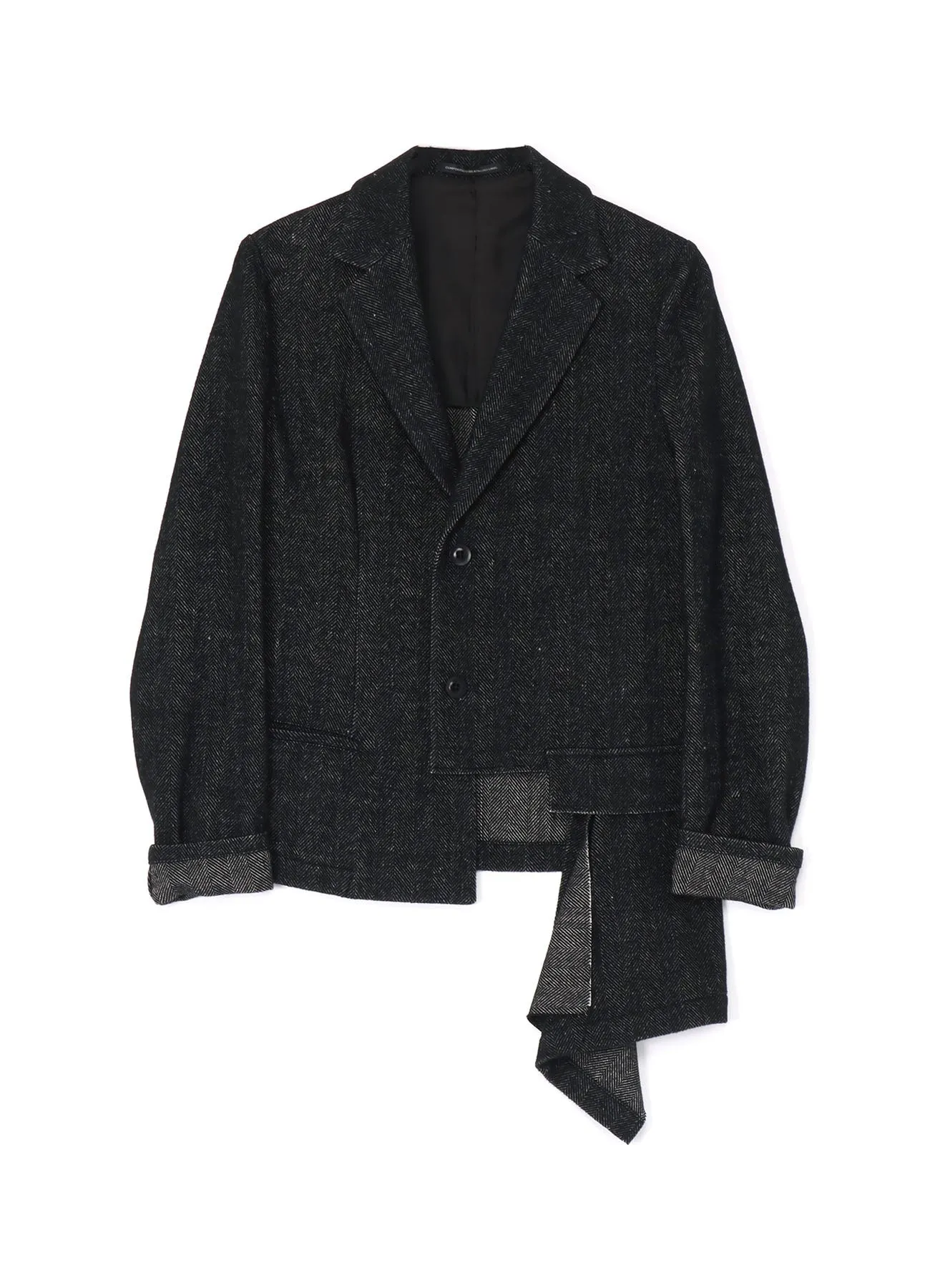 WOOL/LINEN NEPPY HERRINGBONE LEFT SLIT DETAIL JACKET sold by Yohji Yamamoto
