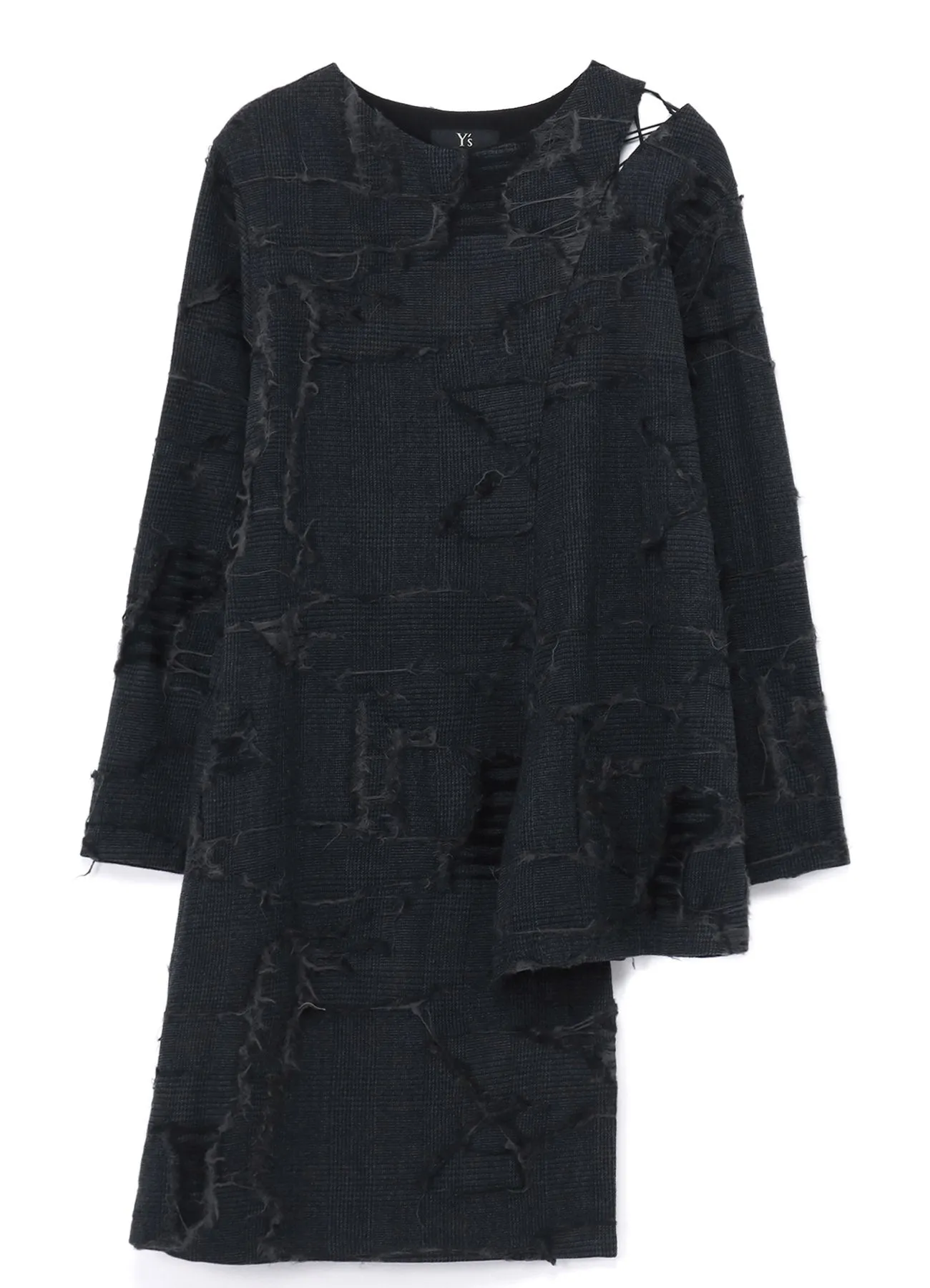 WOOL GLEN CHECK LACE-UP SHOULDER DETAIL TOP sold by Yohji Yamamoto product image thumbnail 2