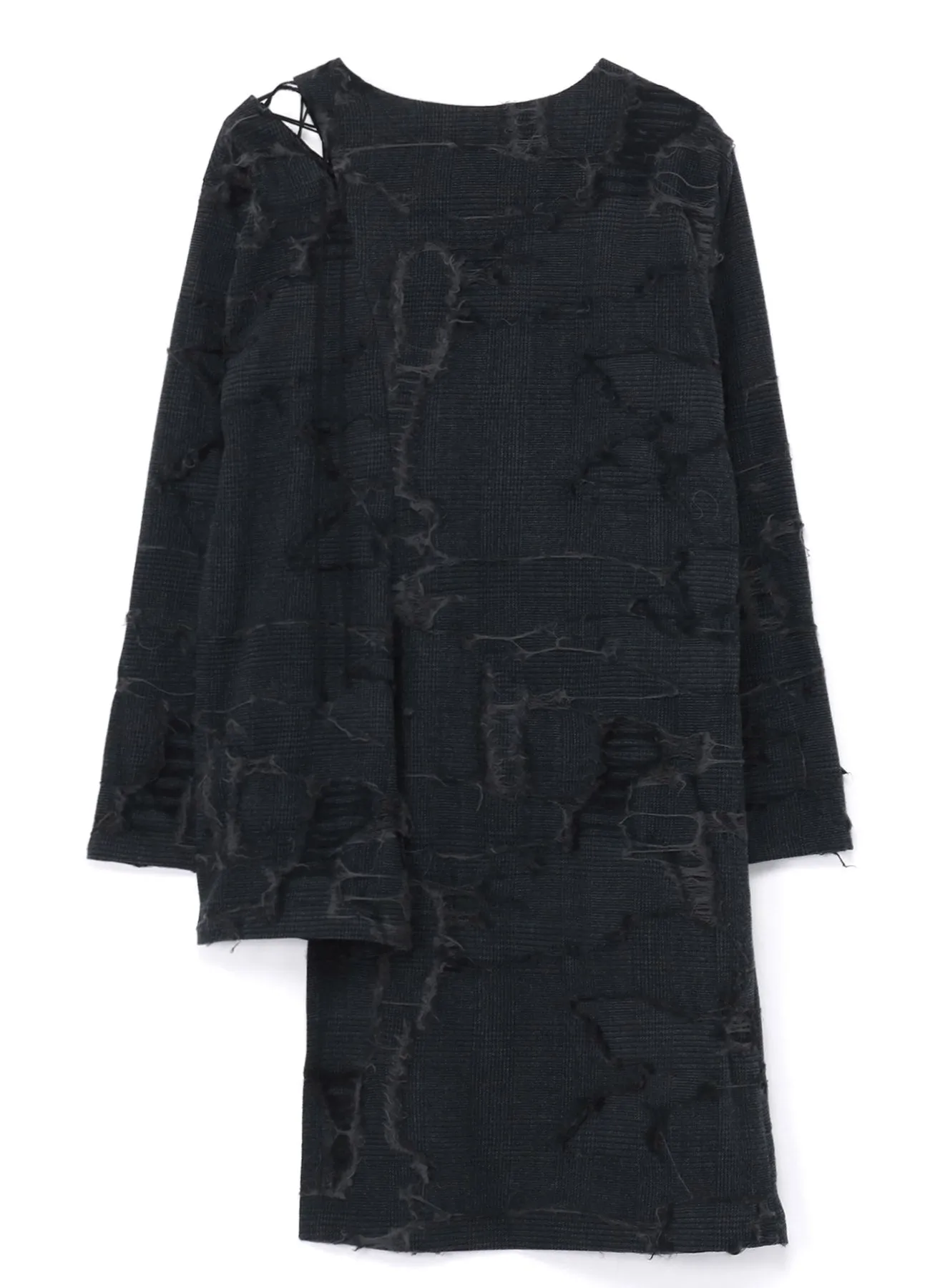 WOOL GLEN CHECK LACE-UP SHOULDER DETAIL TOP sold by Yohji Yamamoto product image thumbnail 3