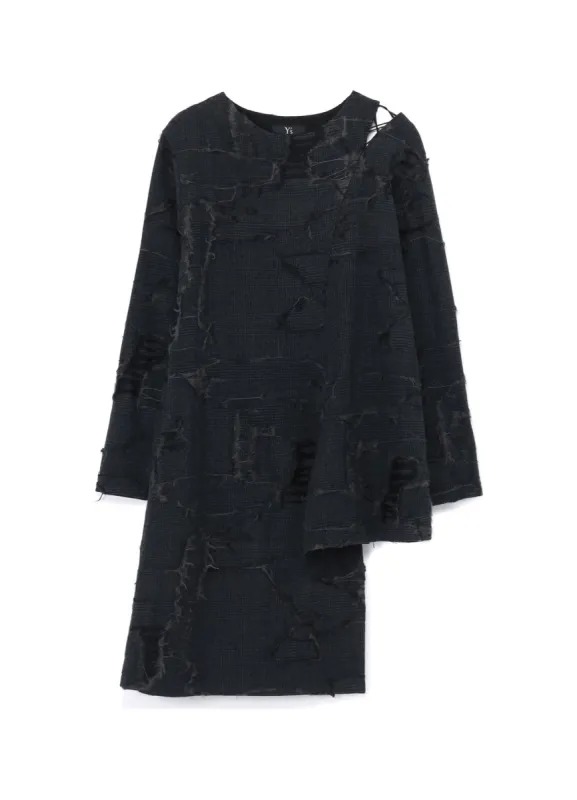 WOOL GLEN CHECK LACE-UP SHOULDER DETAIL TOP sold by Yohji Yamamoto