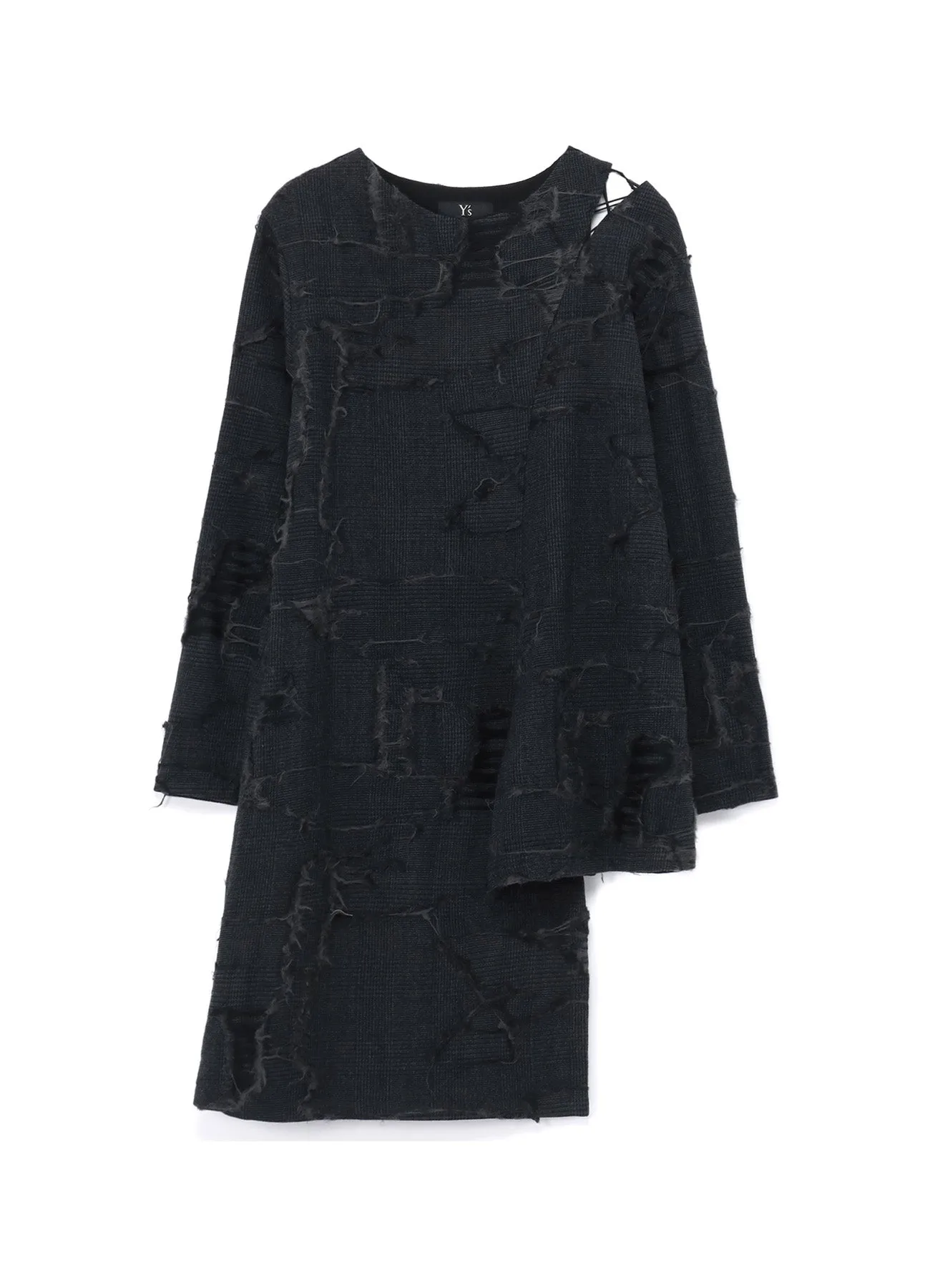 WOOL GLEN CHECK LACE-UP SHOULDER DETAIL TOP sold by Yohji Yamamoto
