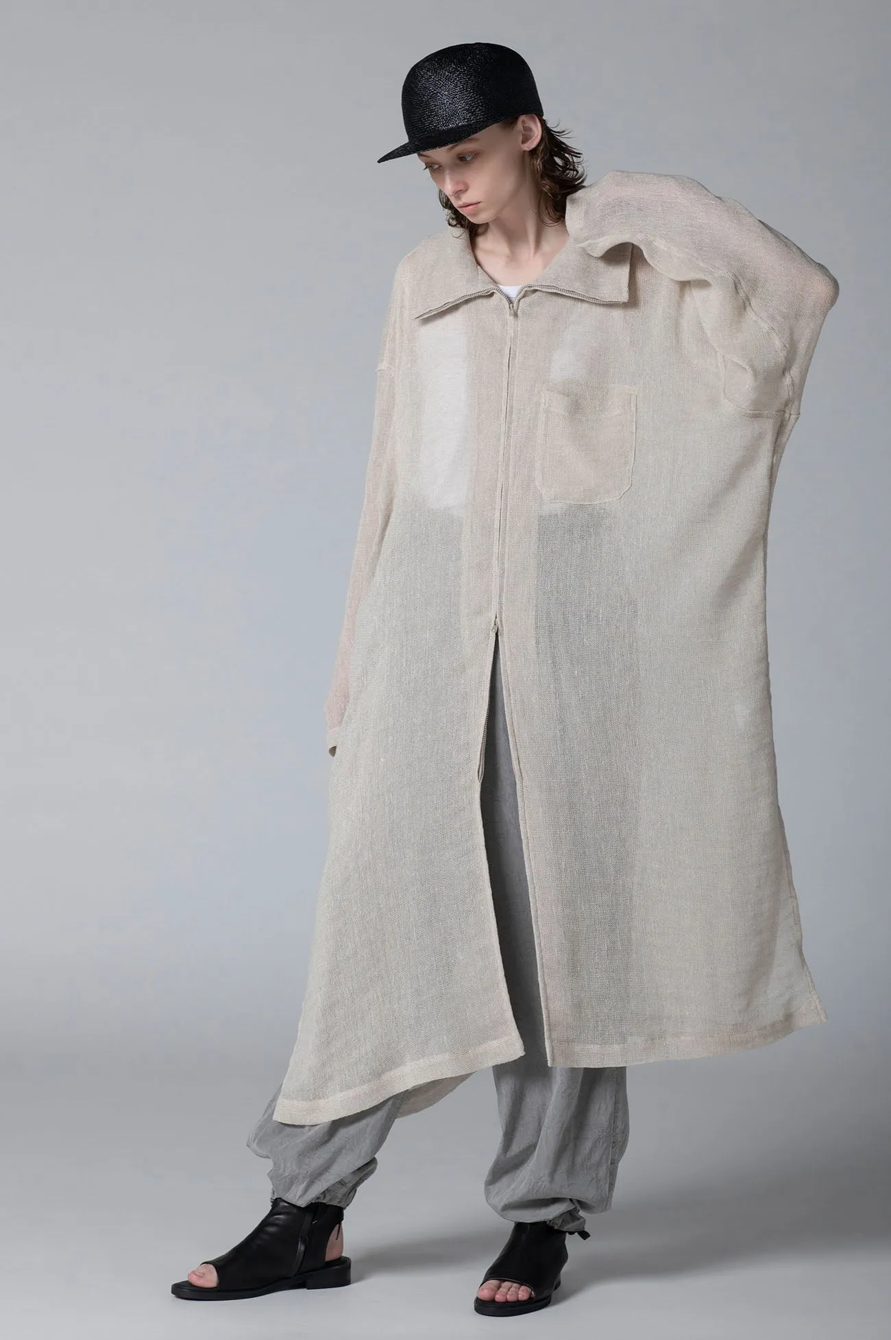 LENO CLOTH STAND COLLAR DRESS sold by Yohji Yamamoto product image thumbnail 5