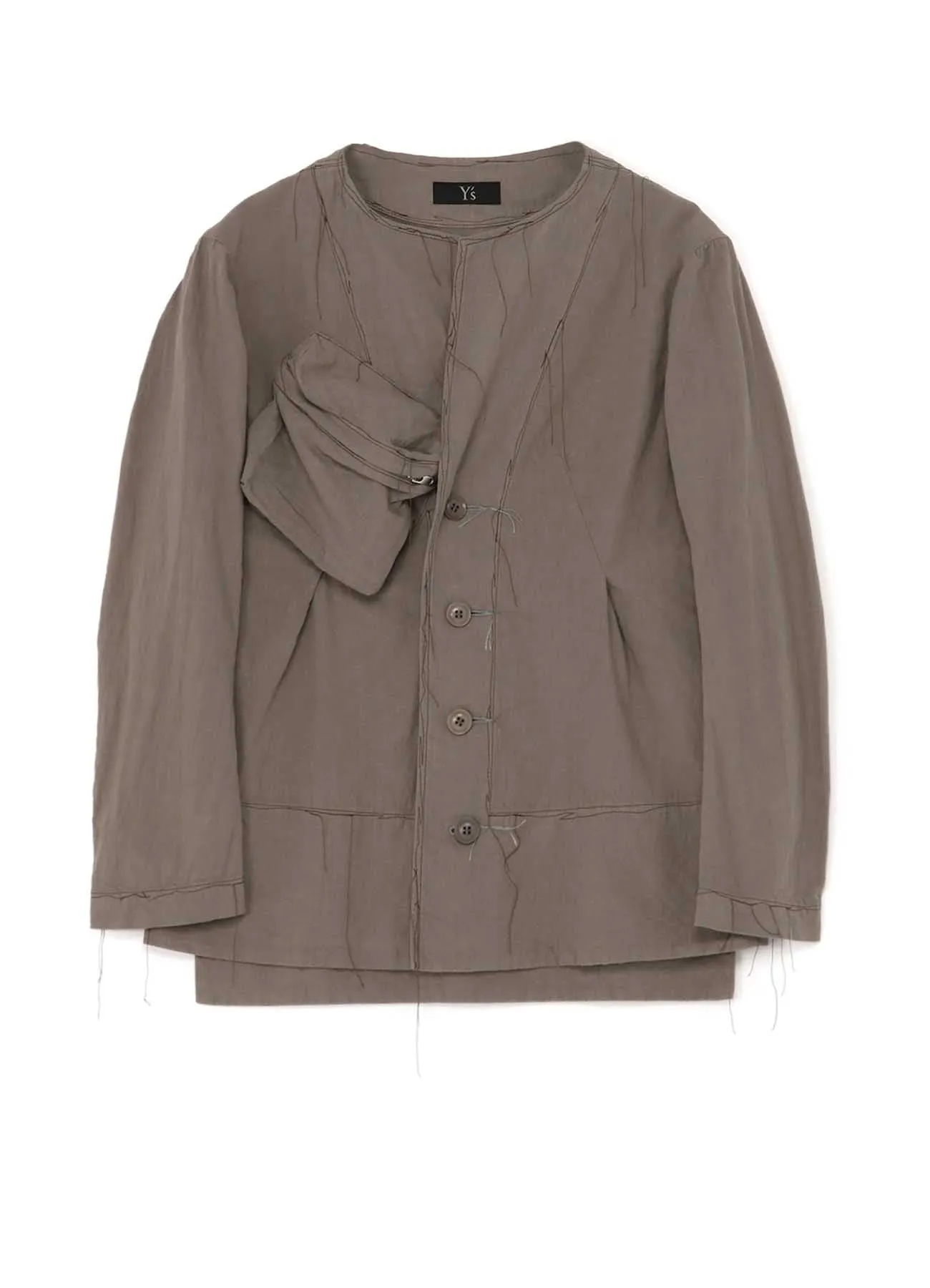 LINEN COTTON CANVAS RANDOM CHECK DYE NO COLLAR JACKET sold by Yohji Yamamoto