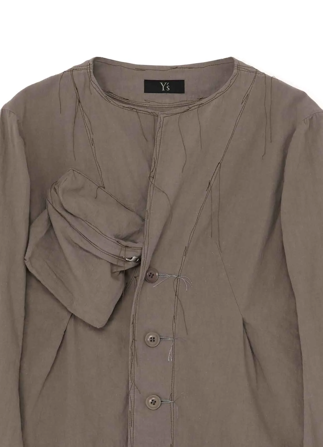 LINEN COTTON CANVAS RANDOM CHECK DYE NO COLLAR JACKET sold by Yohji Yamamoto product image thumbnail 4