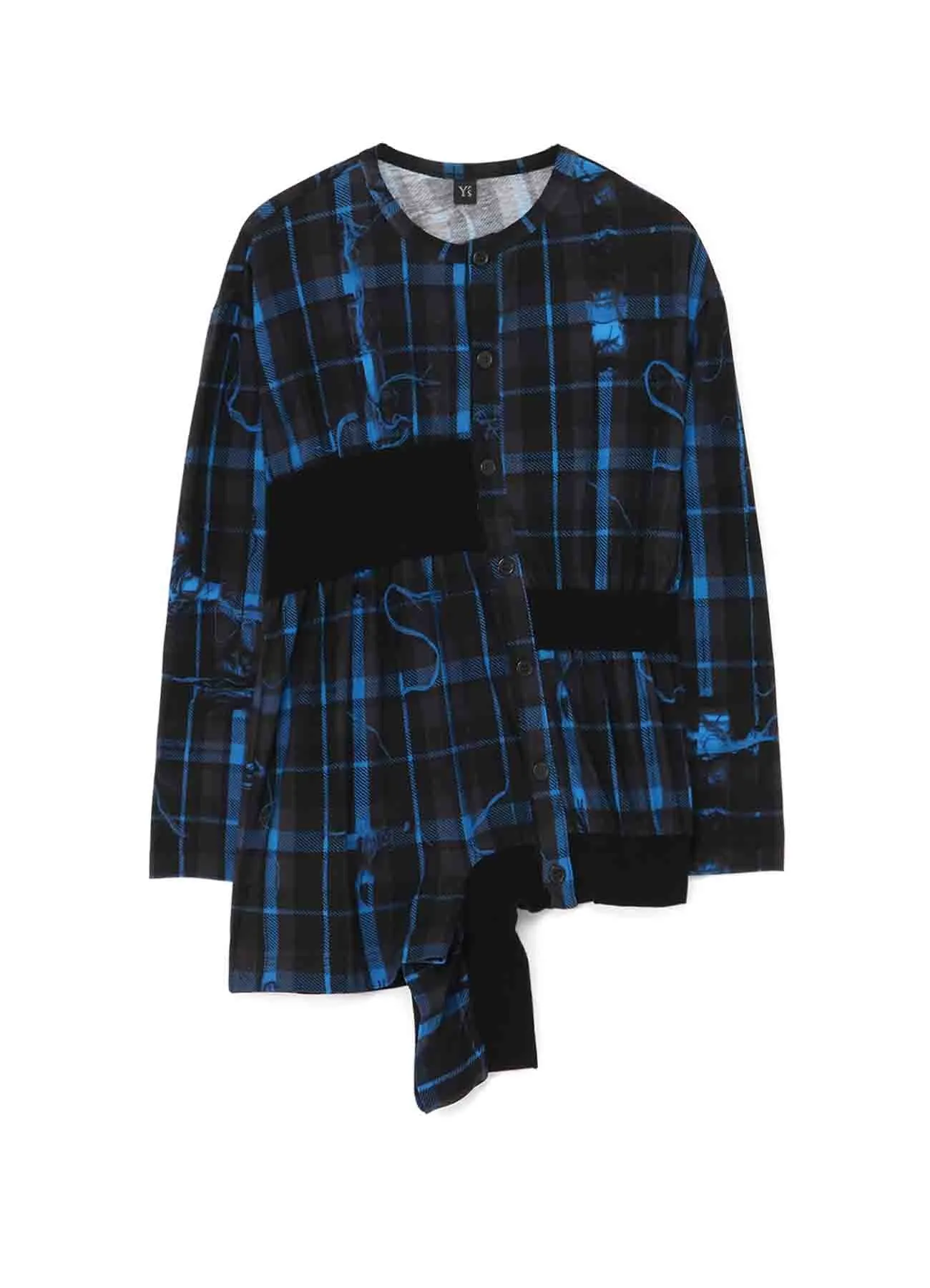 TWISTED CHECK DESIGN GATHER BLOUSE sold by Yohji Yamamoto