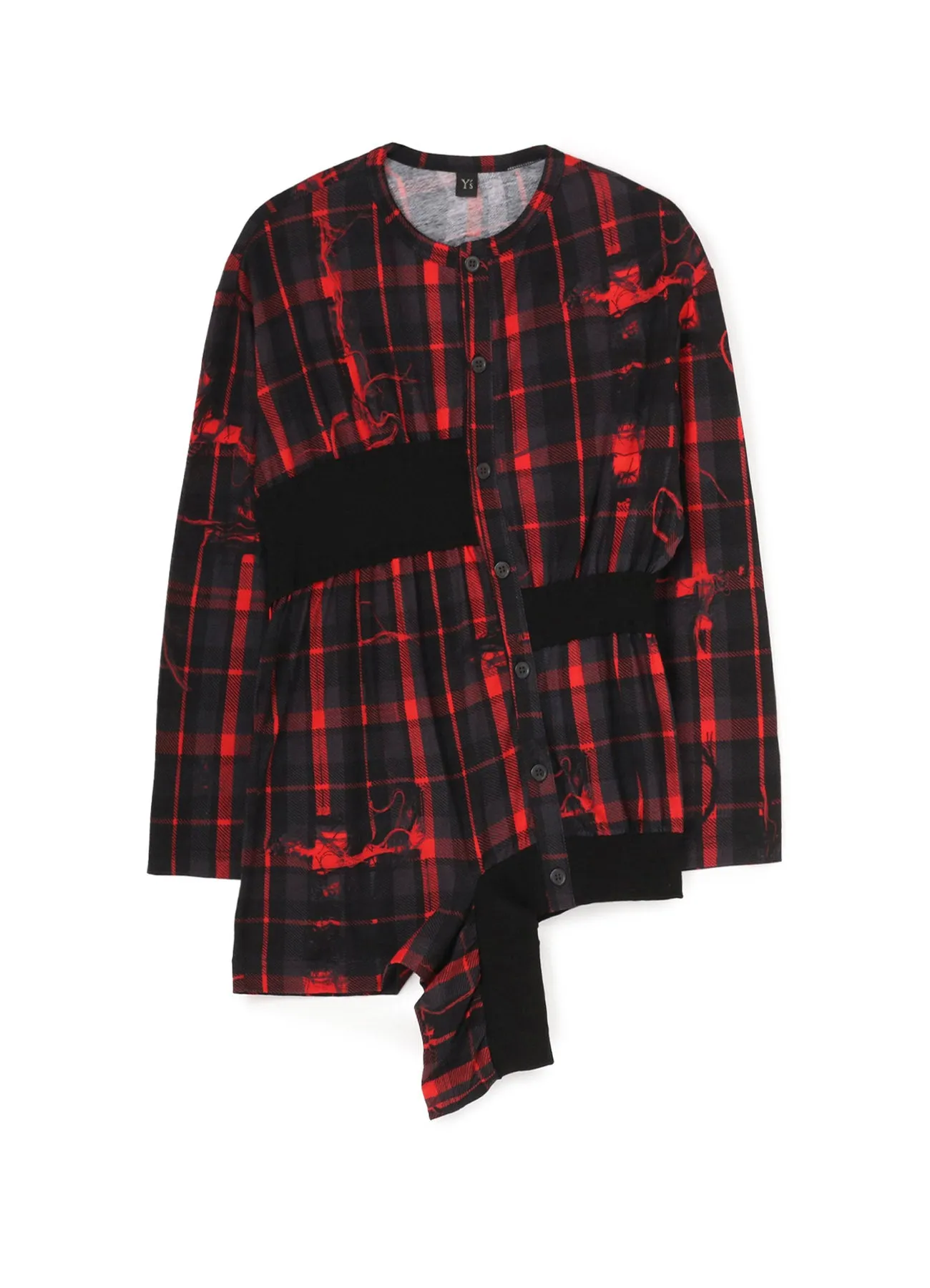 TWISTED CHECK DESIGN GATHER BLOUSE sold by Yohji Yamamoto