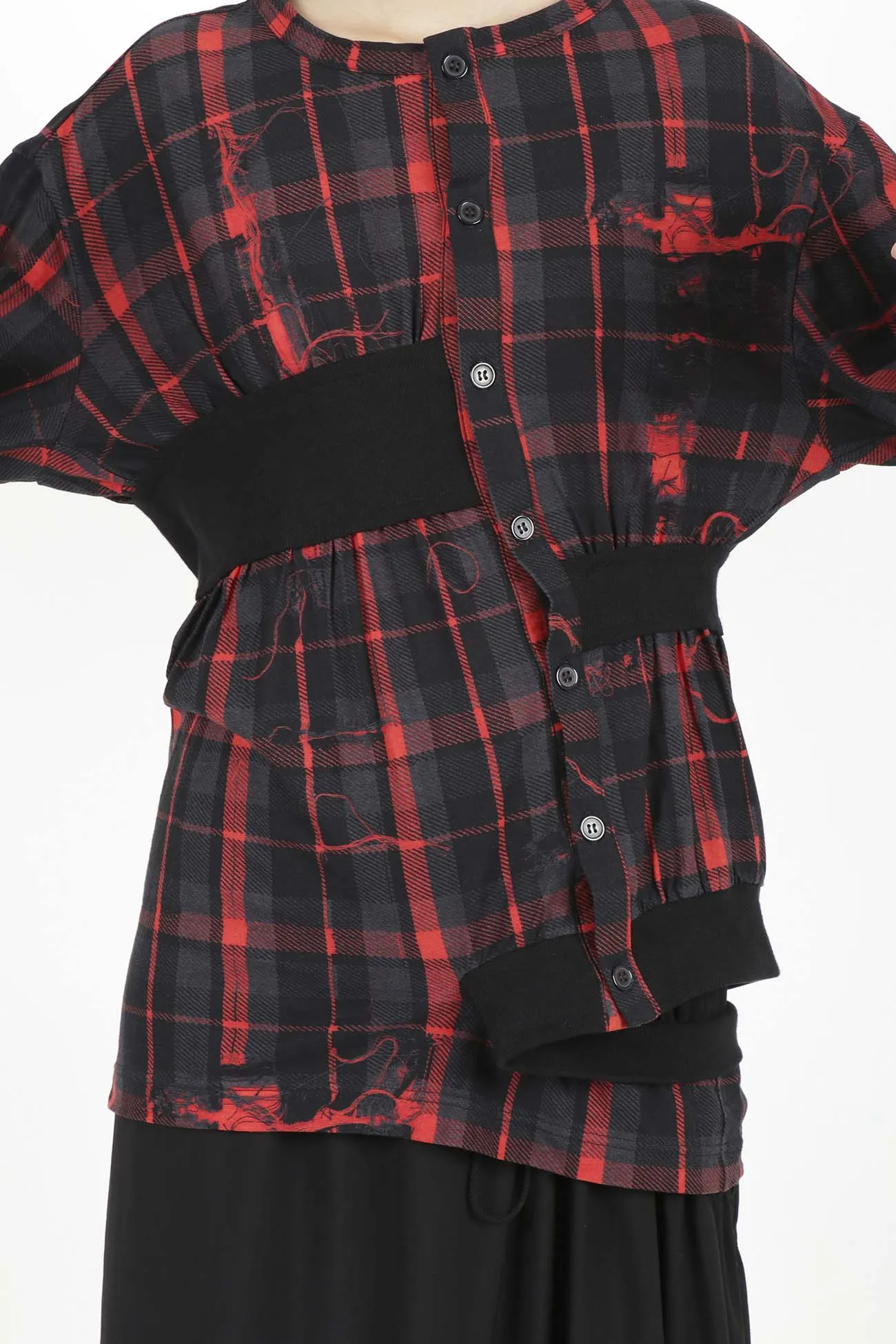TWISTED CHECK DESIGN GATHER BLOUSE sold by Yohji Yamamoto product image thumbnail 5