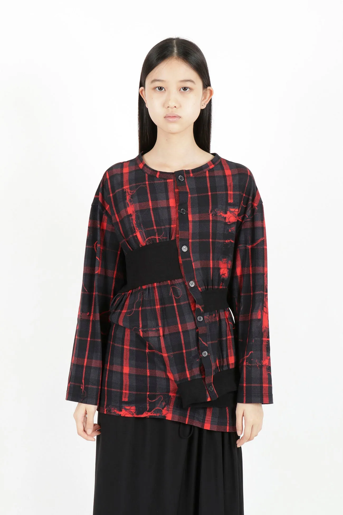 TWISTED CHECK DESIGN GATHER BLOUSE sold by Yohji Yamamoto product image thumbnail 4