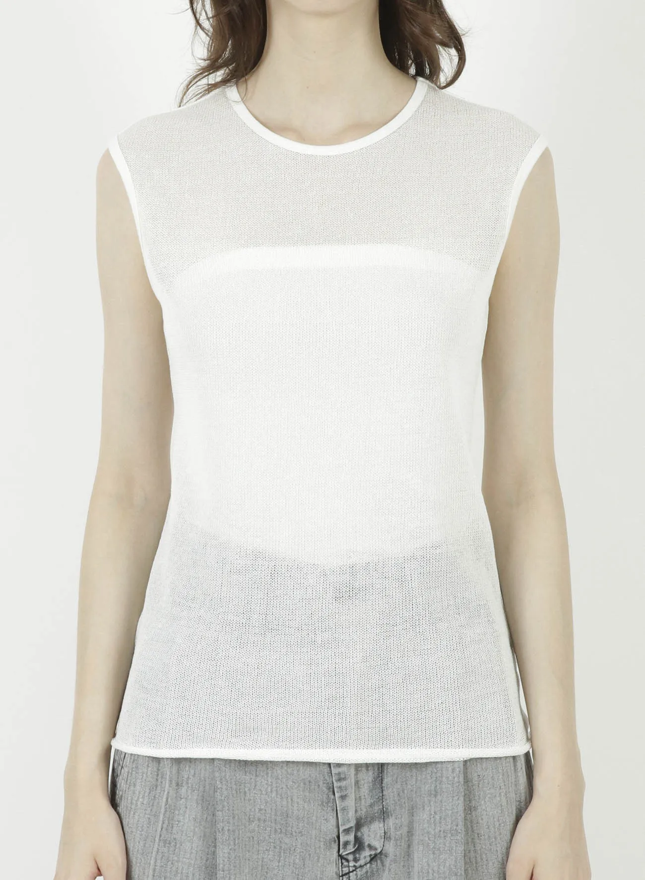 COTTON FAUX LINEN KNIT ROUND NECK TANK TOP sold by Yohji Yamamoto product image thumbnail 4