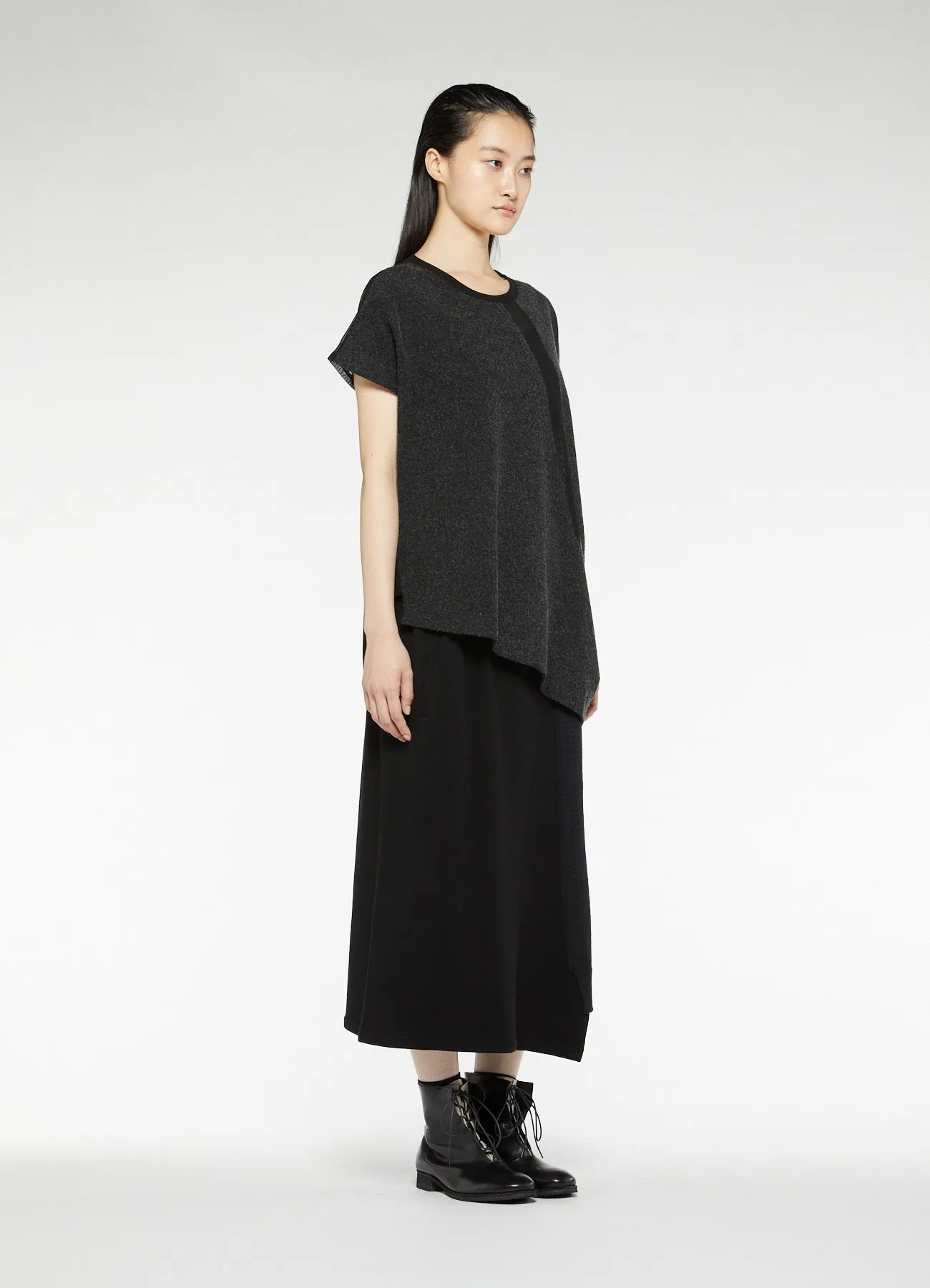 POLYESTER TULLE x WOOL NEEDLE PUNCH UNBALANCE T-SHIRT sold by Yohji Yamamoto product image thumbnail 5