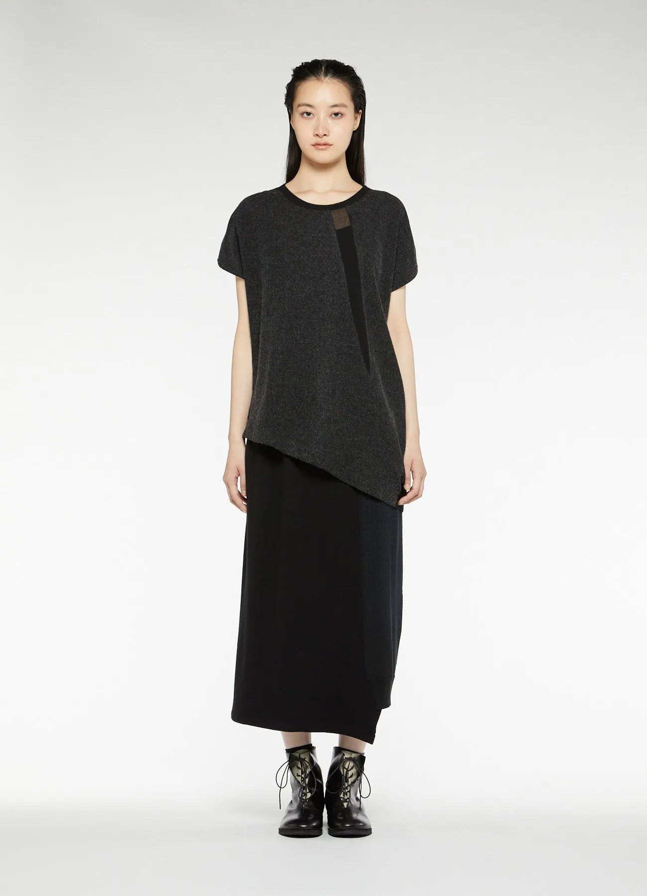 POLYESTER TULLE x WOOL NEEDLE PUNCH UNBALANCE T-SHIRT sold by Yohji Yamamoto product image thumbnail 4