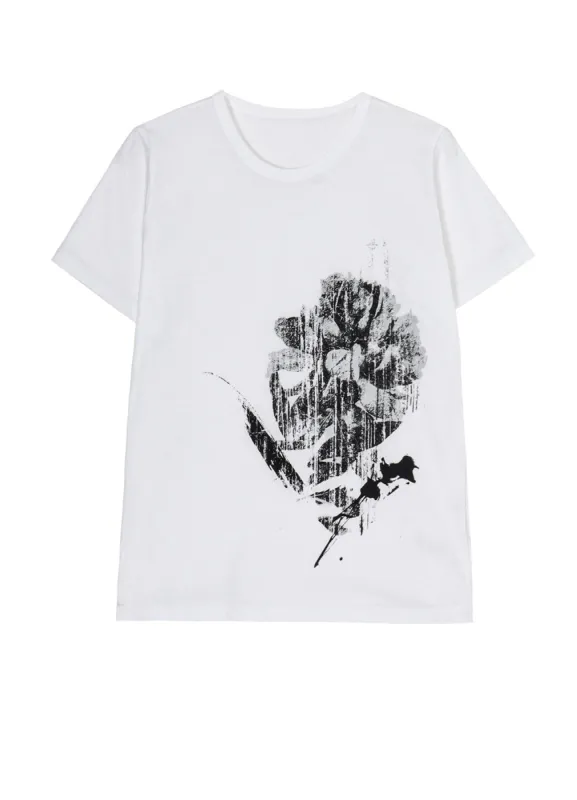 COTTON JERSEY FLOWER PRINT ROUND NECK T sold by Yohji Yamamoto